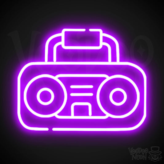Boombox Neon Sign - Neon Boombox Wall Art - Neon Retro-Boombox Artwork - Color Purple