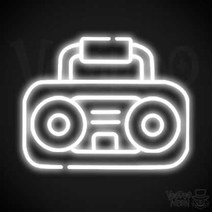 Boombox Neon Sign - Neon Boombox Wall Art - Neon Retro-Boombox Artwork - Color White