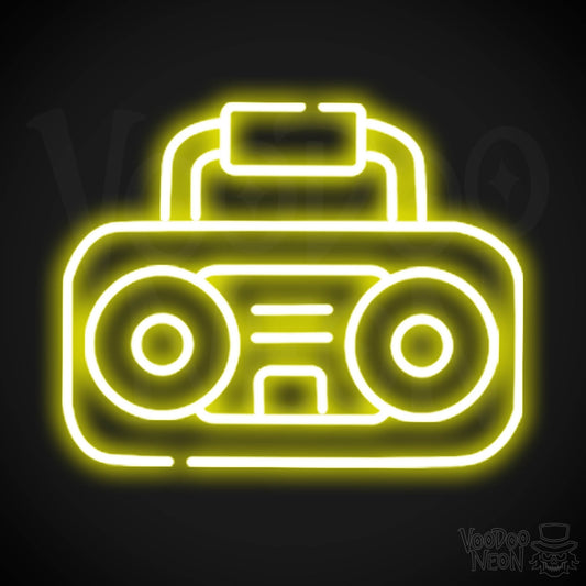 Boombox Neon Sign - Neon Boombox Wall Art - Neon Retro-Boombox Artwork - Color Yellow