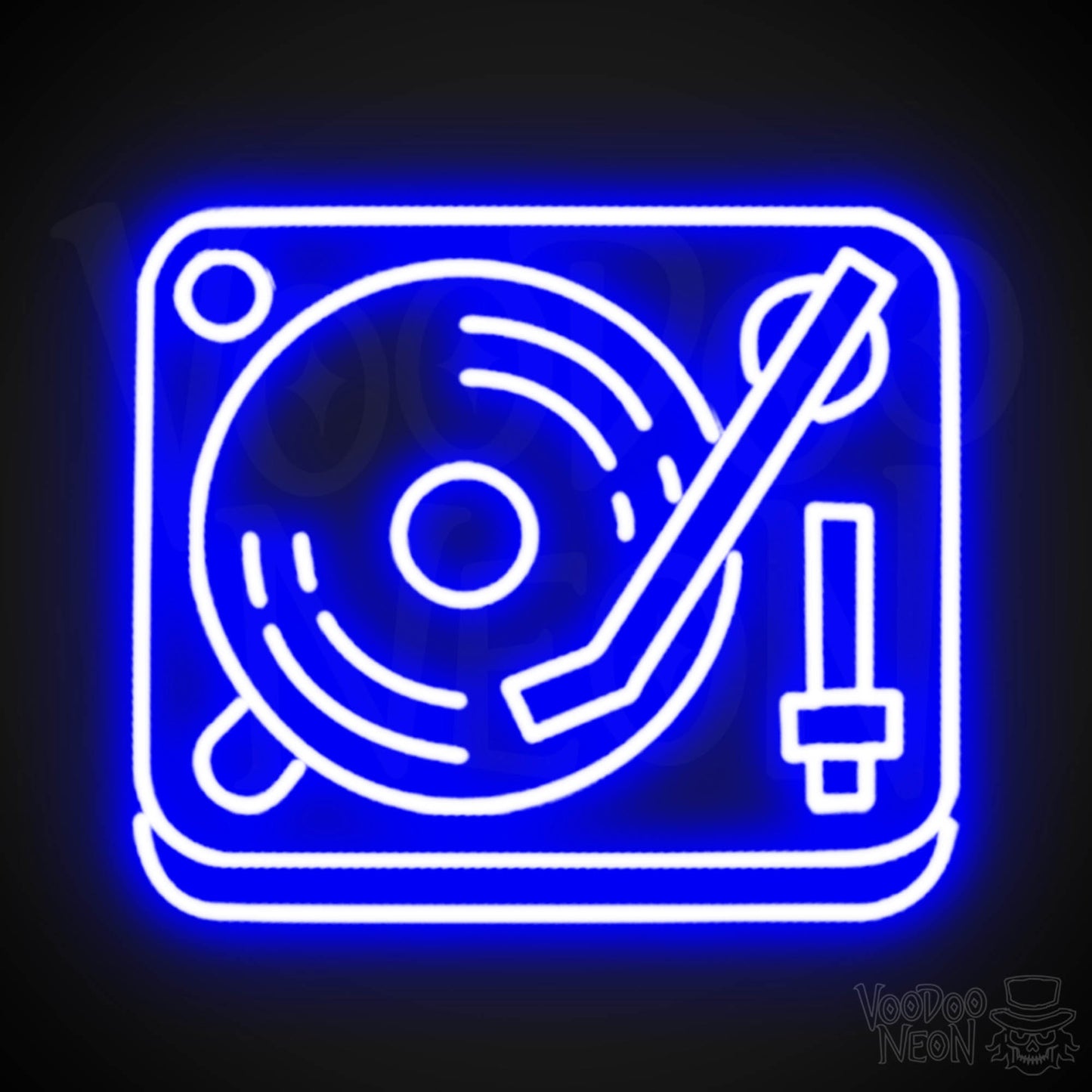 Retro Record Player Neon Sign - Record Player Neon Wall Art - Color Dark Blue