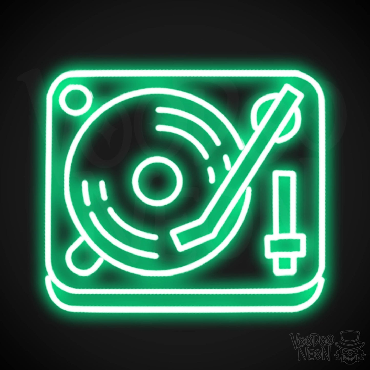 Retro Record Player Neon Sign - Record Player Neon Wall Art - Color Green