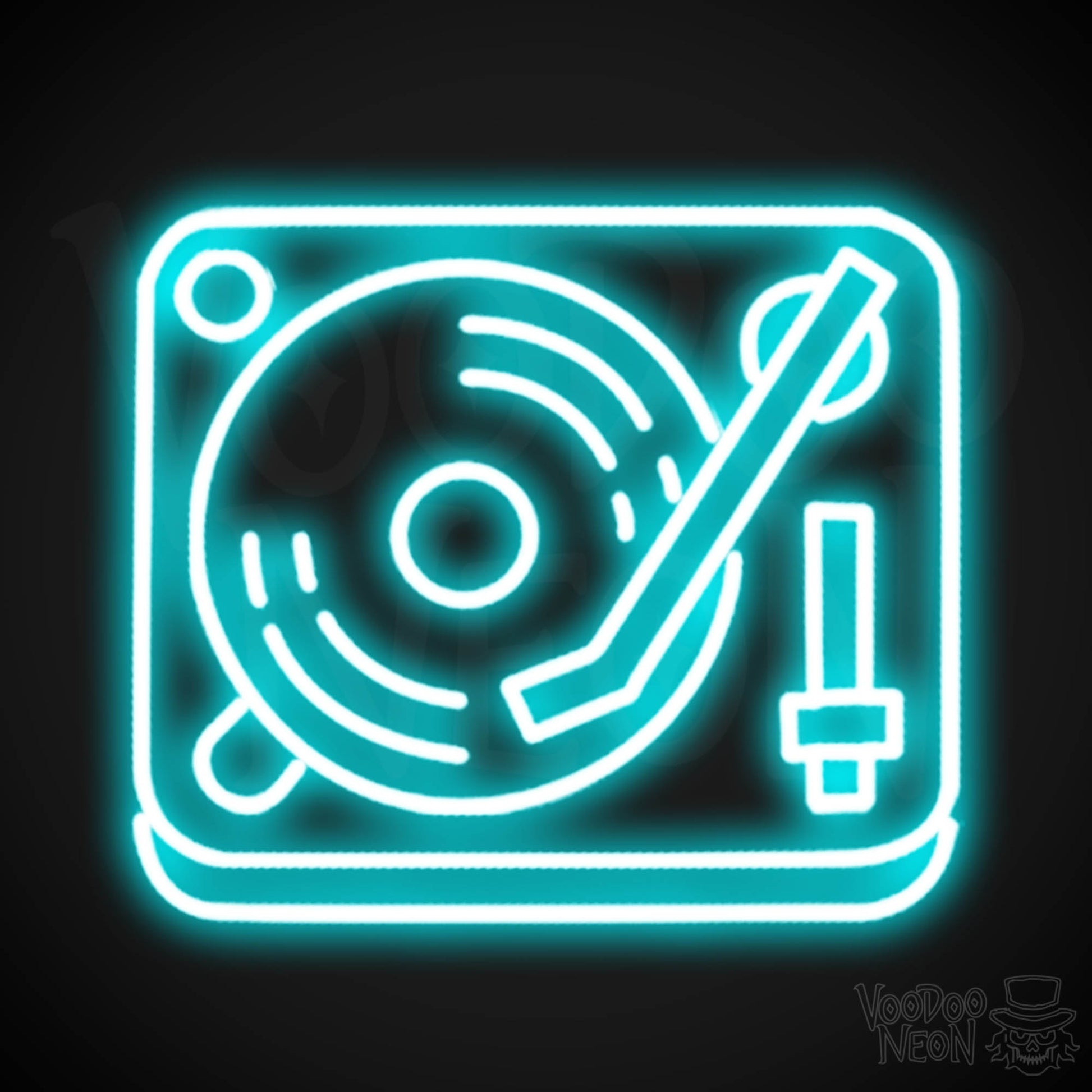 Retro Record Player Neon Sign - Record Player Neon Wall Art - Color Ice Blue