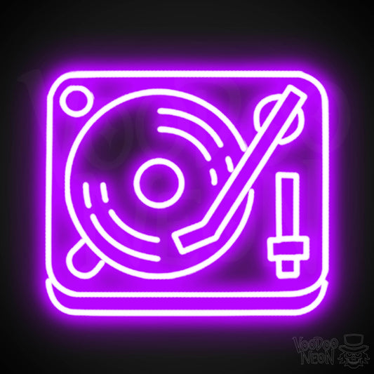 Retro Record Player Neon Sign - Record Player Neon Wall Art - Color Purple
