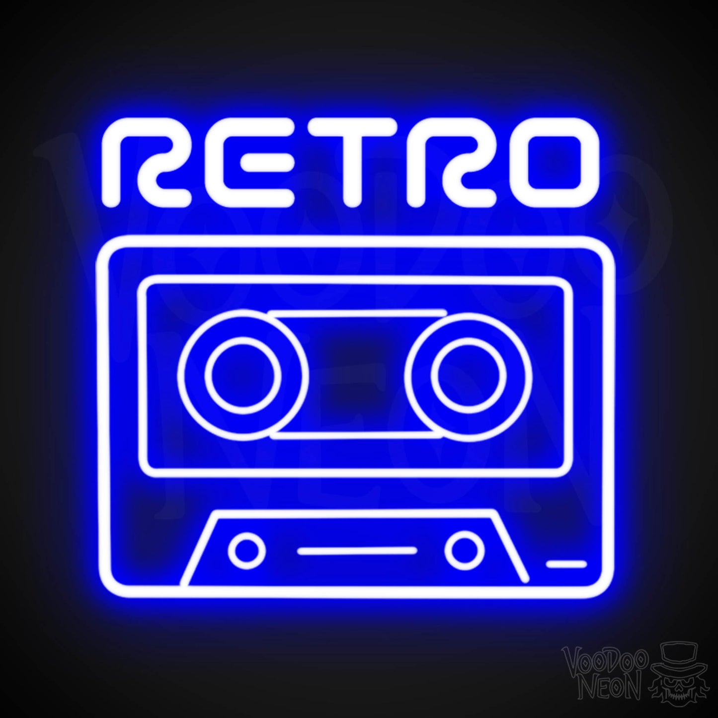 Retro Tape Deck Neon Sign - Neon Tape Deck Wall Art - LED Artwork - Color Dark Blue