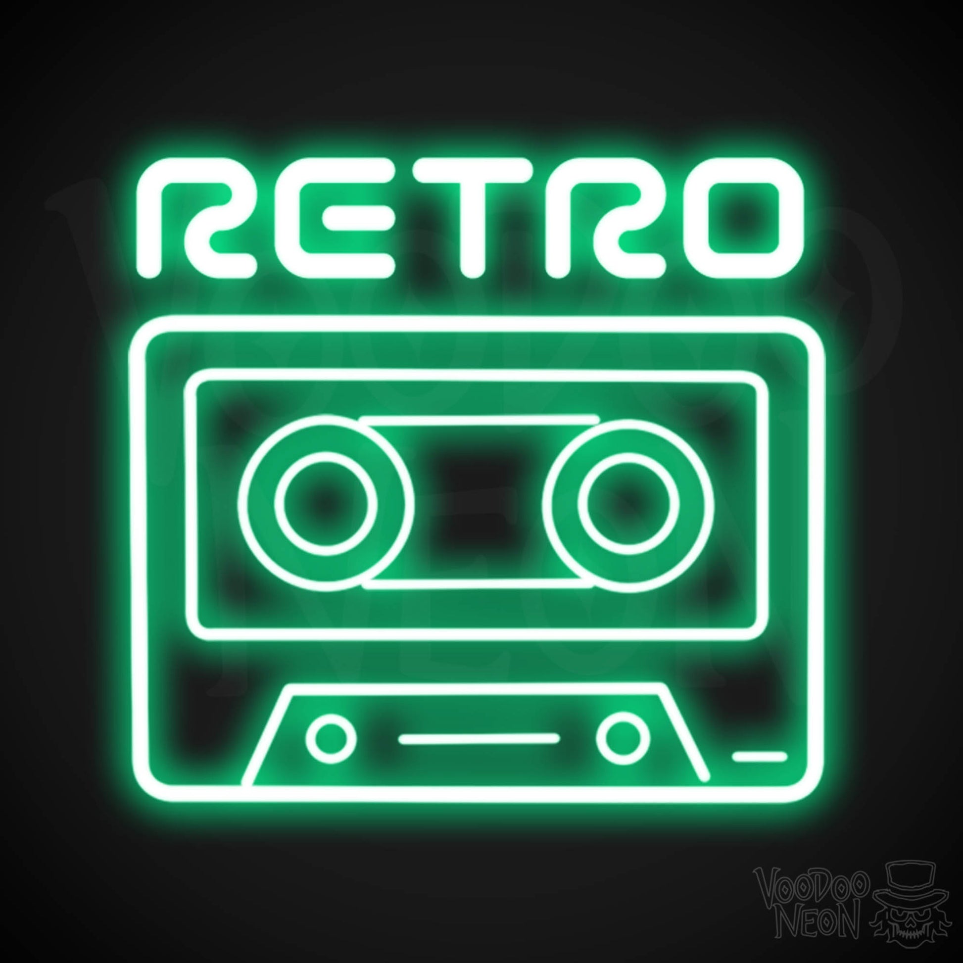 Retro Tape Deck Neon Sign - Neon Tape Deck Wall Art - LED Artwork - Color Green