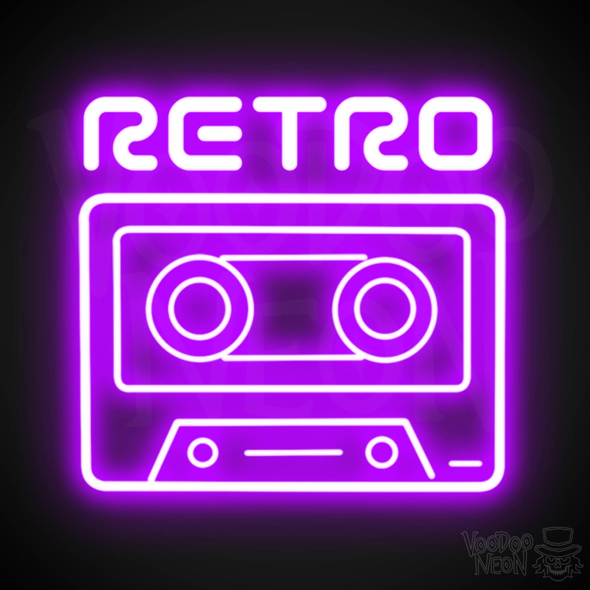 Retro Tape Deck Neon Sign - Neon Tape Deck Wall Art - LED Artwork - Color Purple