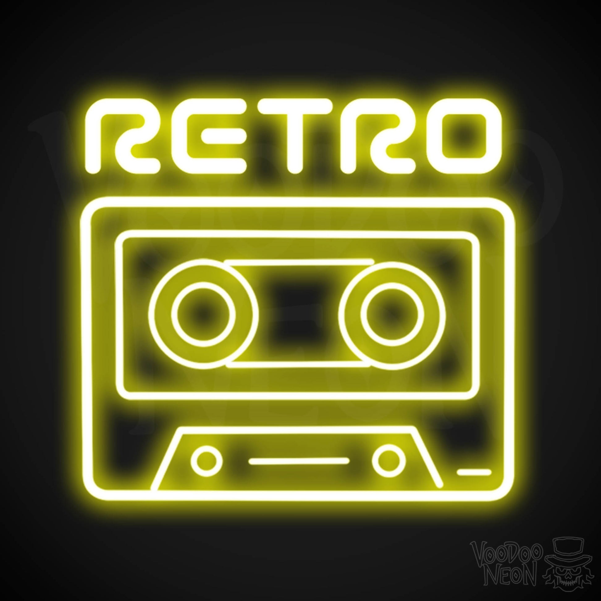 Retro Tape Deck Neon Sign - Neon Tape Deck Wall Art - LED Artwork - Color Yellow