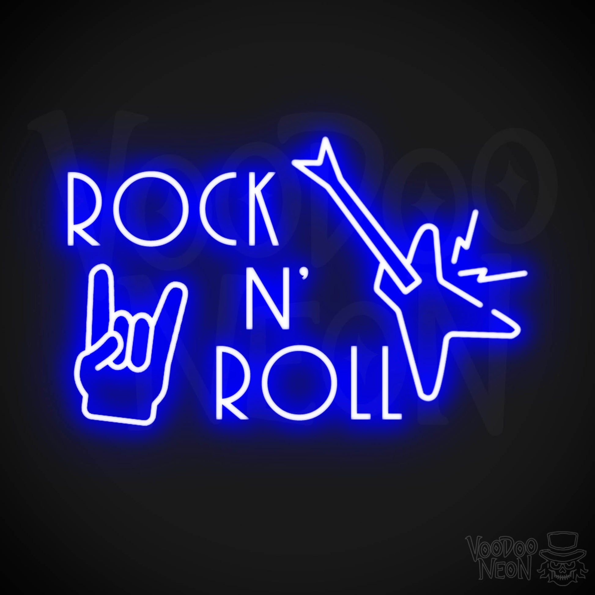 Rock N Roll Neon Sign - Rock & Roll Sign - LED Light Up Sign - Color Dark Blue