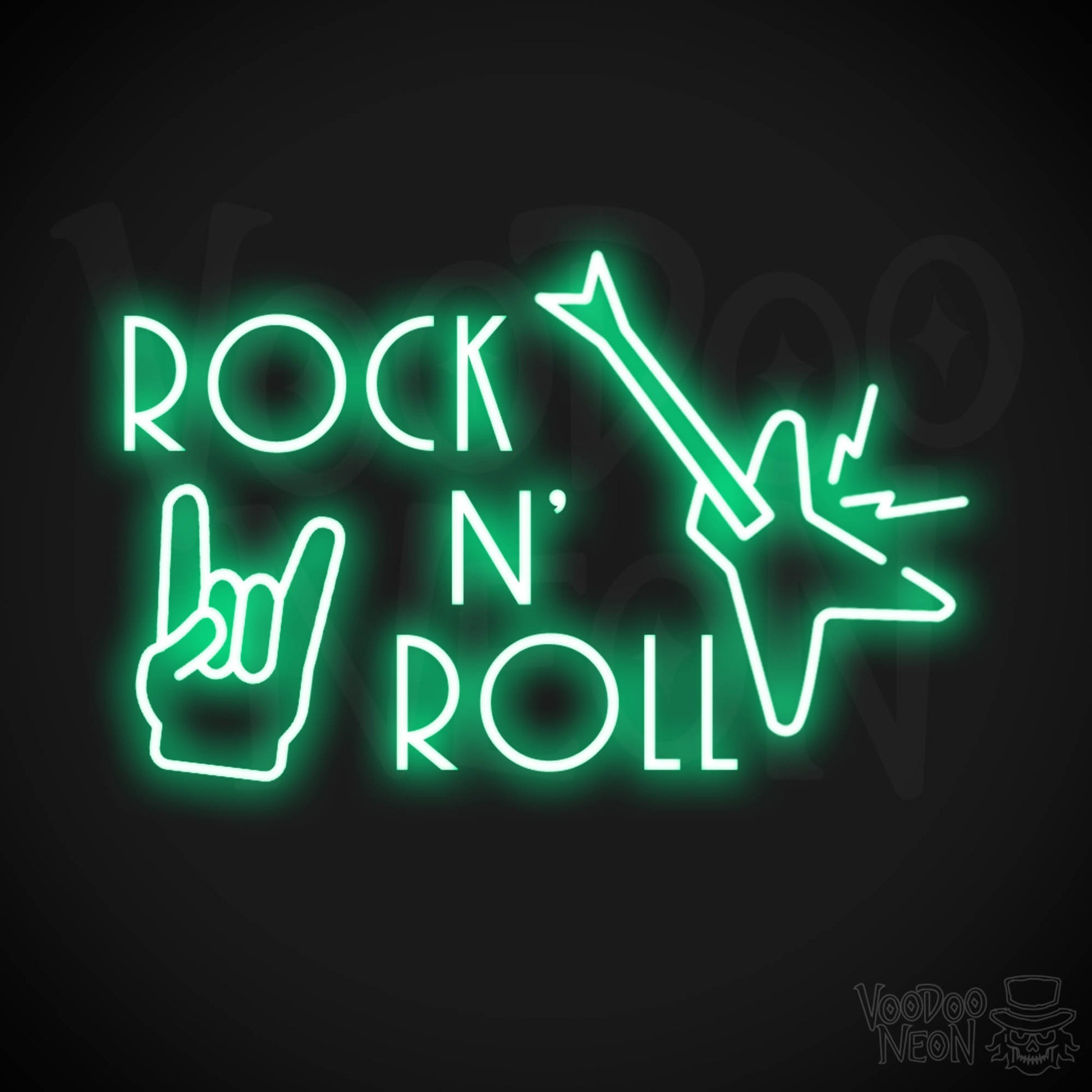 Rock N Roll Neon Sign - Rock & Roll Sign - LED Light Up Sign - Color Green
