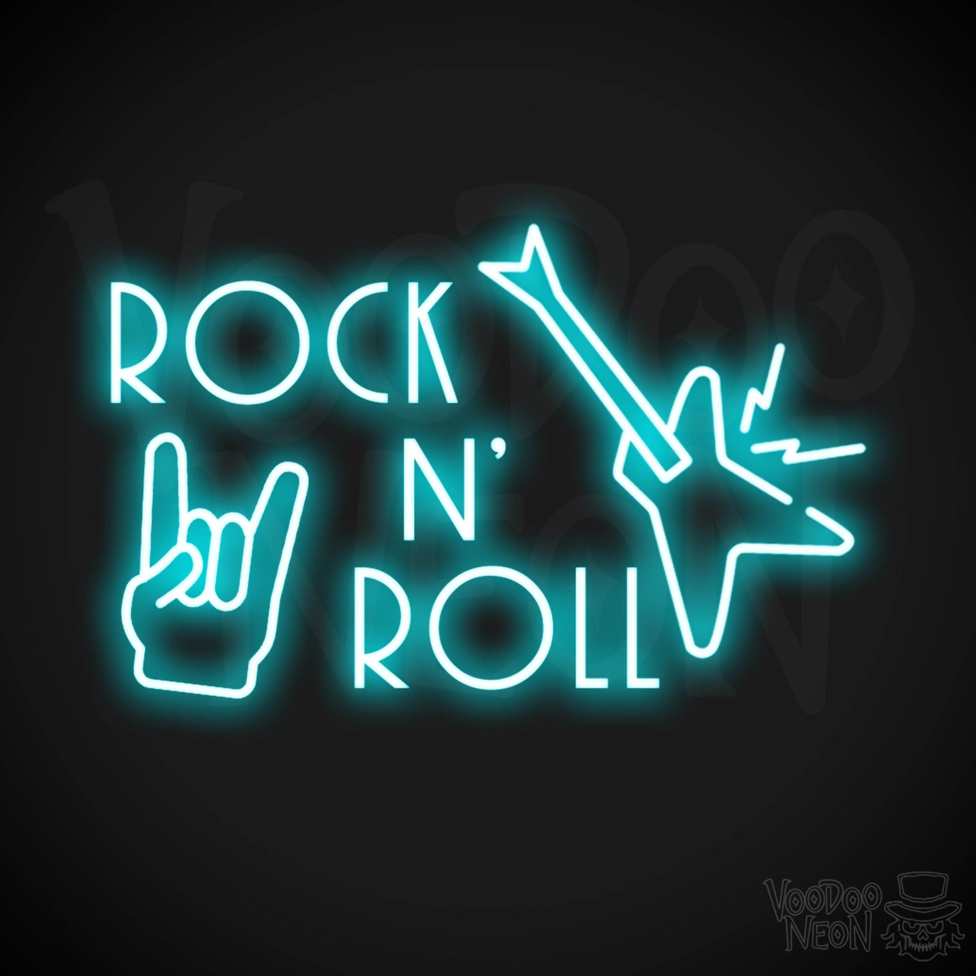 Rock N Roll Neon Sign - Rock & Roll Sign - LED Light Up Sign - Color Ice Blue