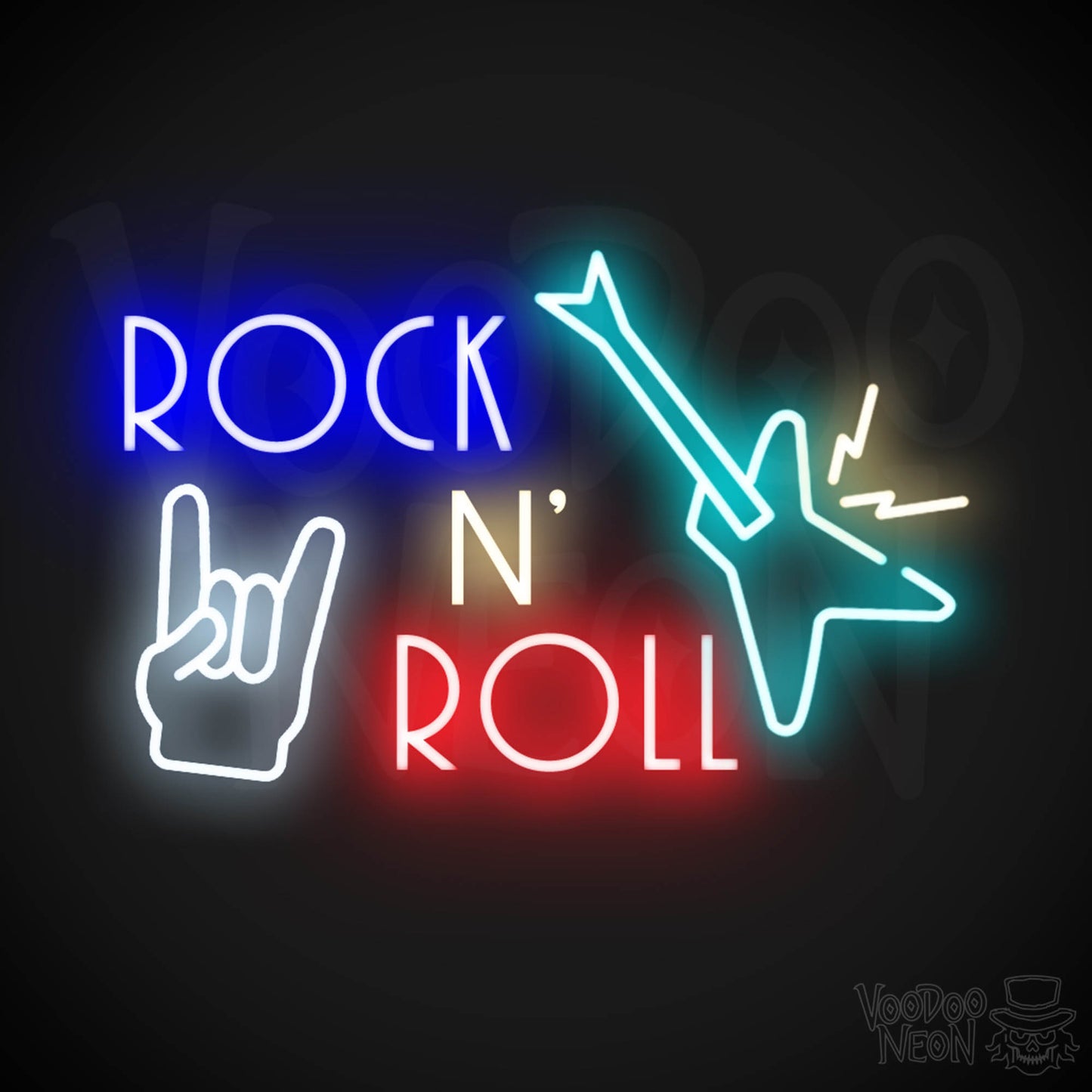 Rock N Roll Neon Sign - Rock & Roll Sign - LED Light Up Sign - Color Multi-Color