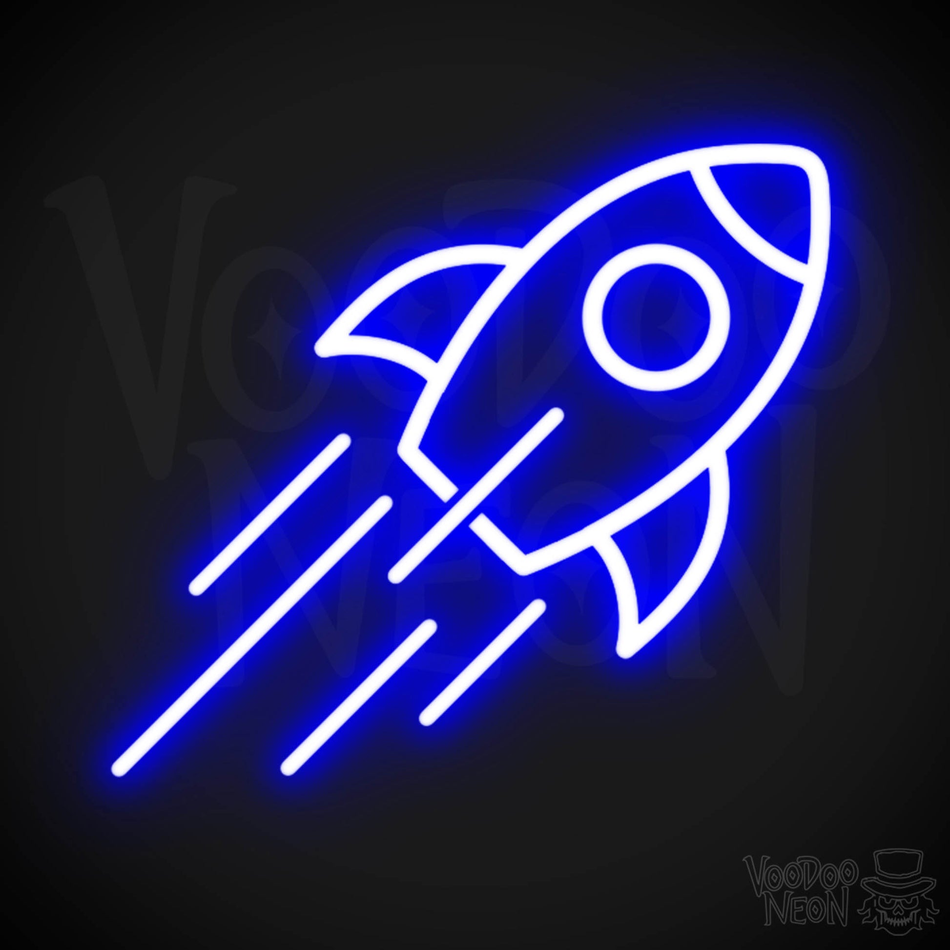 Neon Rocket - Rocket Neon Sign - Rocket Ship Neon Wall Art - Color Dark Blue