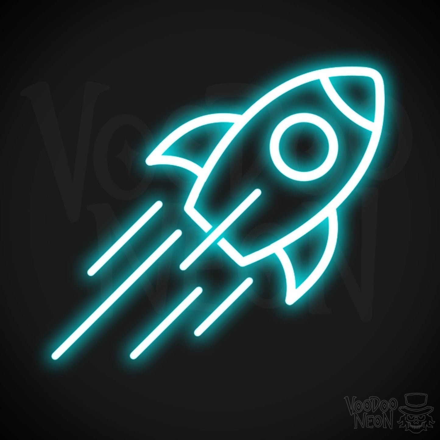 Neon Rocket - Rocket Neon Sign - Rocket Ship Neon Wall Art - Color Ice Blue