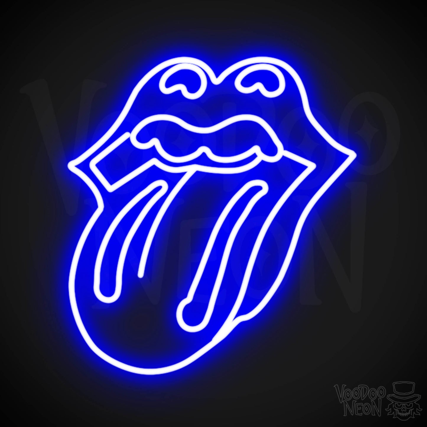 Rolling Stones Neon Sign - Rolling Stones Sign - Neon Rolling Stones Logo Wall Art - Color Dark Blue