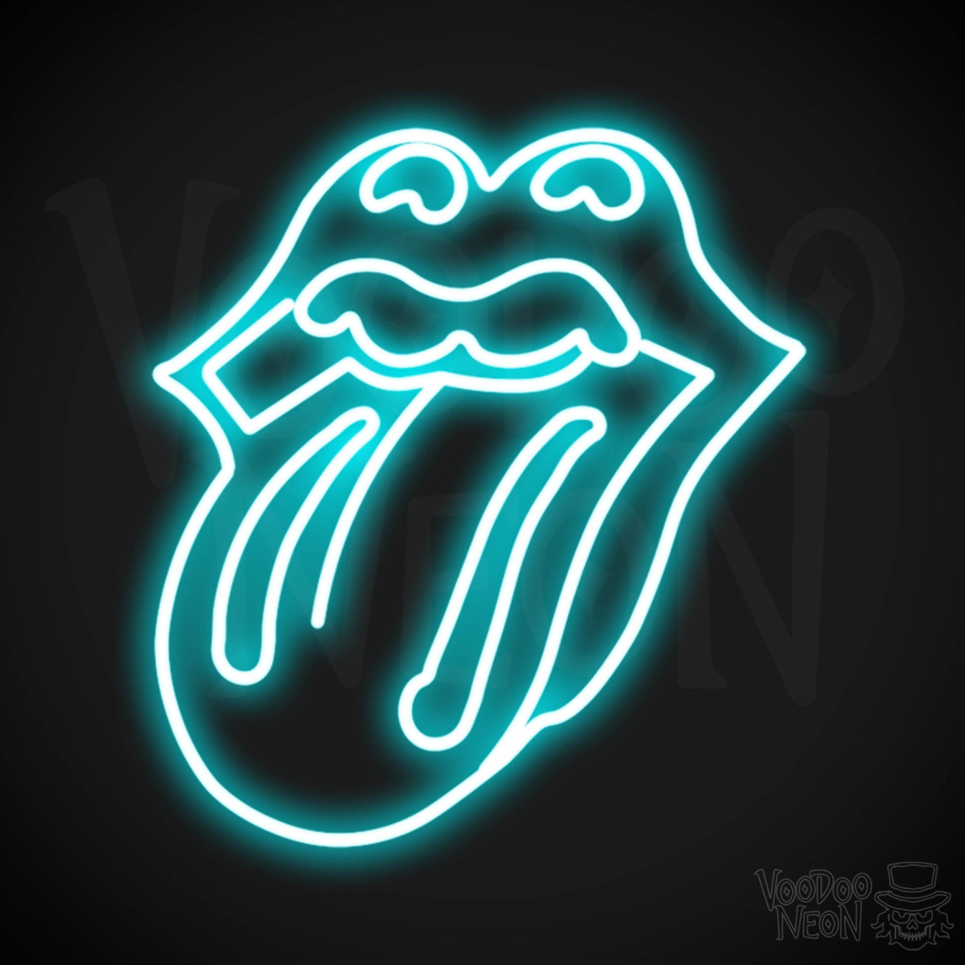 Rolling Stones Neon Sign - Rolling Stones Sign - Neon Rolling Stones Logo Wall Art - Color Ice Blue