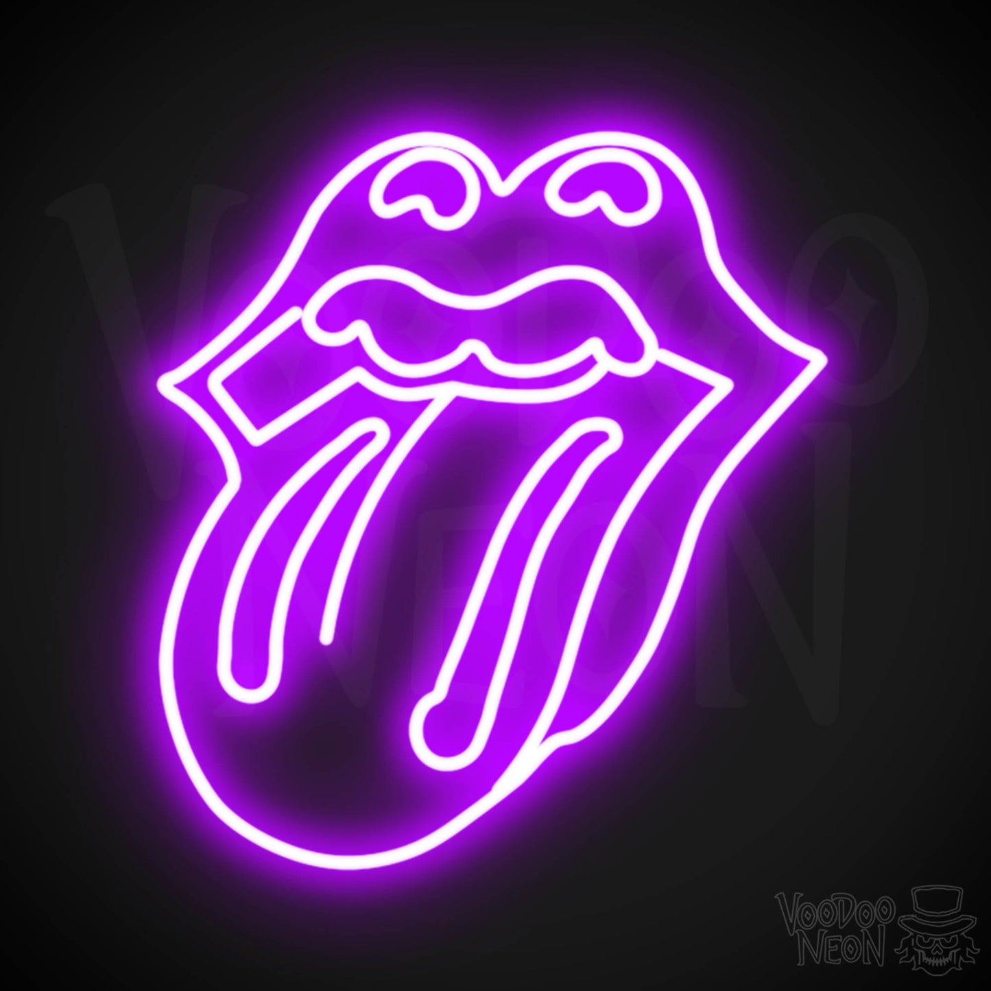 Rolling Stones Neon Sign - Rolling Stones Sign - Neon Rolling Stones Logo Wall Art - Color Purple