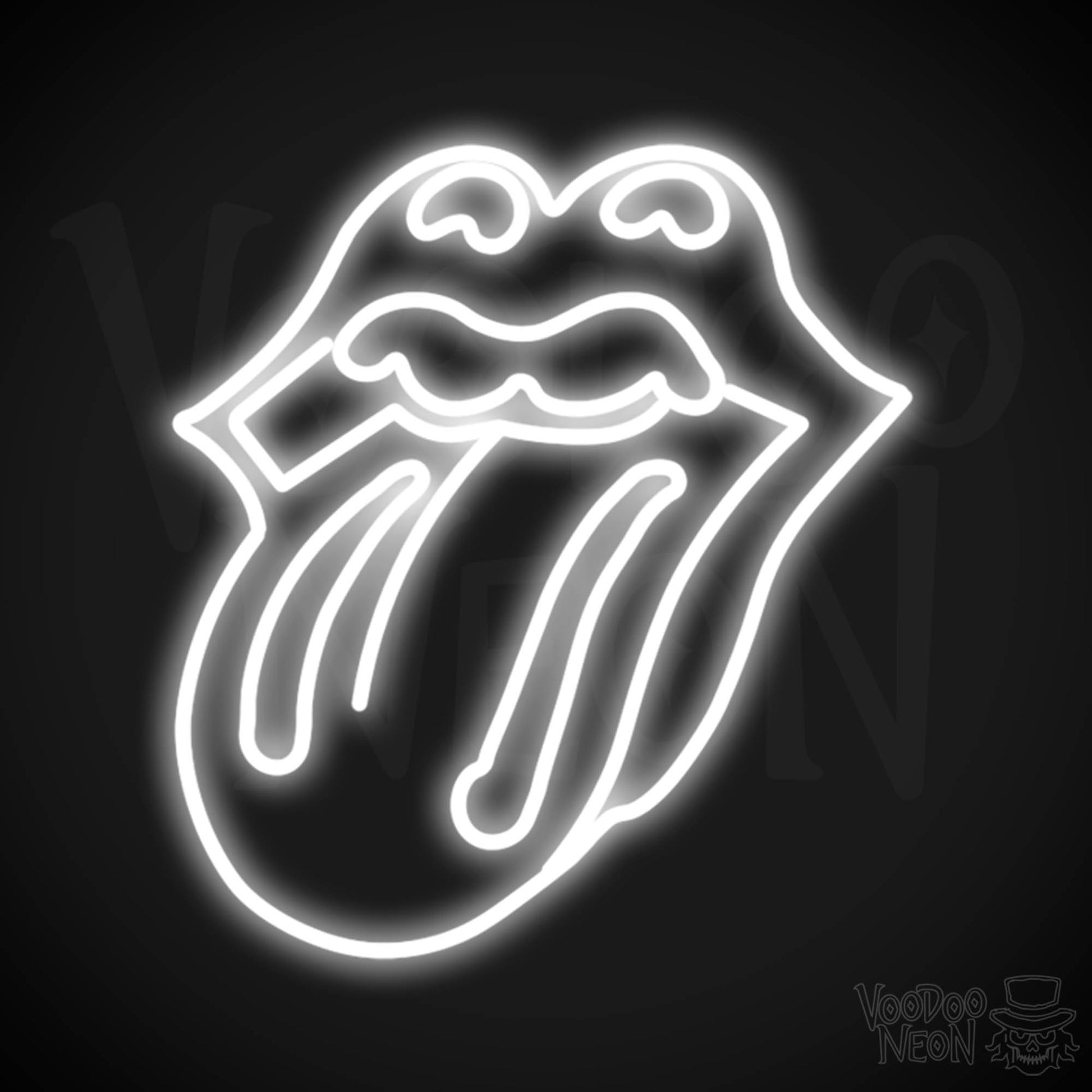 Rolling Stones Neon Sign - Rolling Stones Sign - Neon Rolling Stones Logo Wall Art - Color White