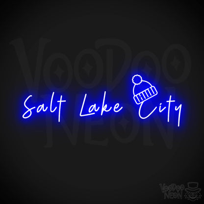Salt Lake City Neon Sign - Neon Salt Lake City Sign - LED Signs - Wall Art - Color Dark Blue