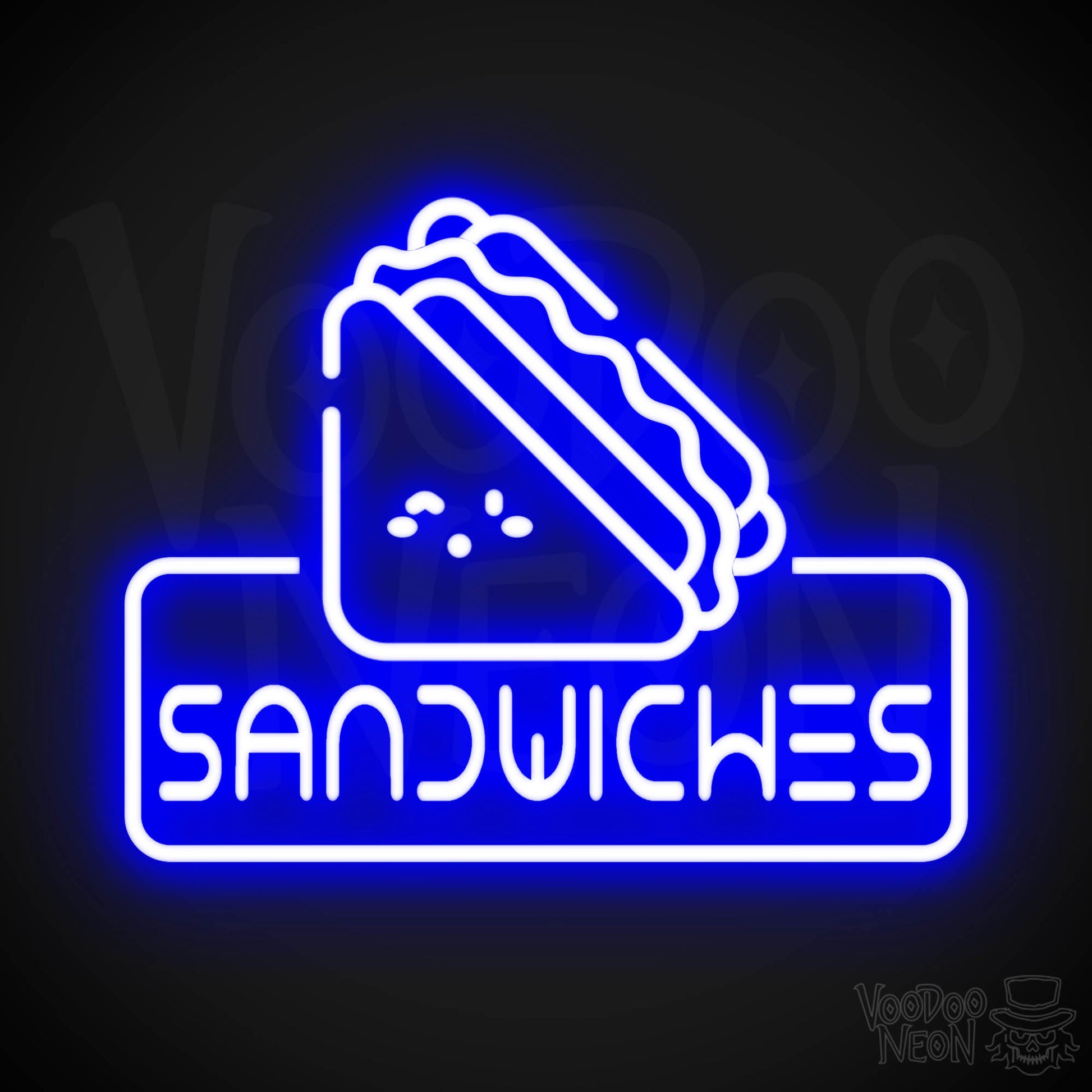 Neon Sandwiches Sign - Sandwich Neon Sign - Neon Sandwich Shop Sign - Color Dark Blue