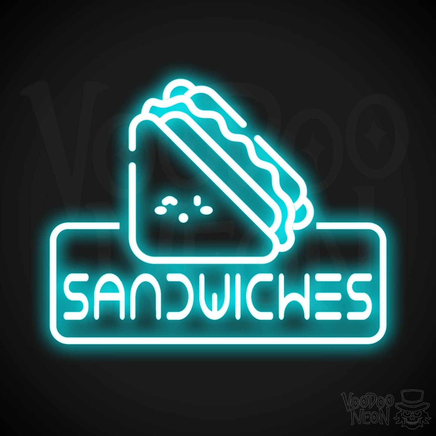 Neon Sandwiches Sign - Sandwich Neon Sign - Neon Sandwich Shop Sign - Color Ice Blue