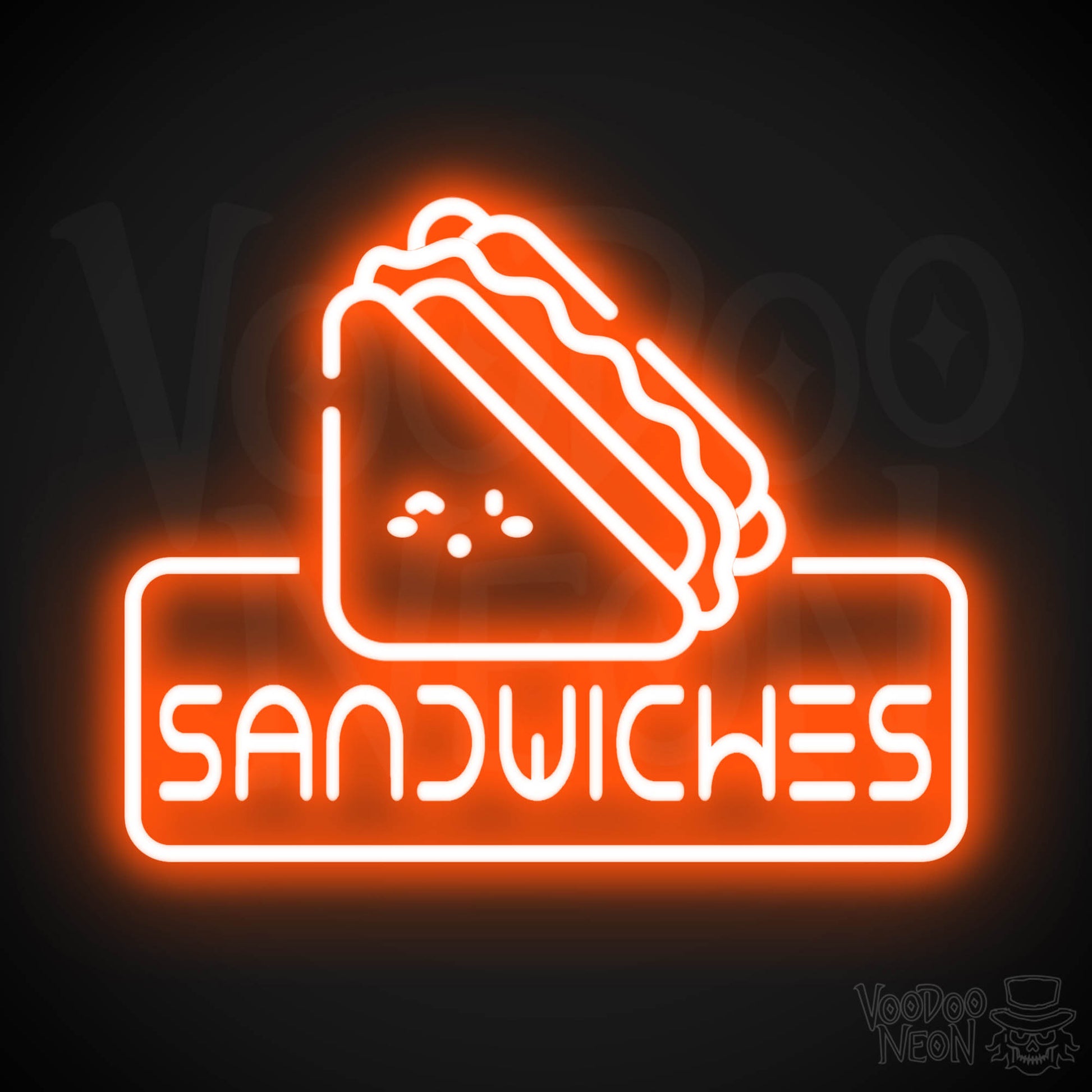 Neon Sandwiches Sign - Sandwich Neon Sign - Neon Sandwich Shop Sign - Color Orange