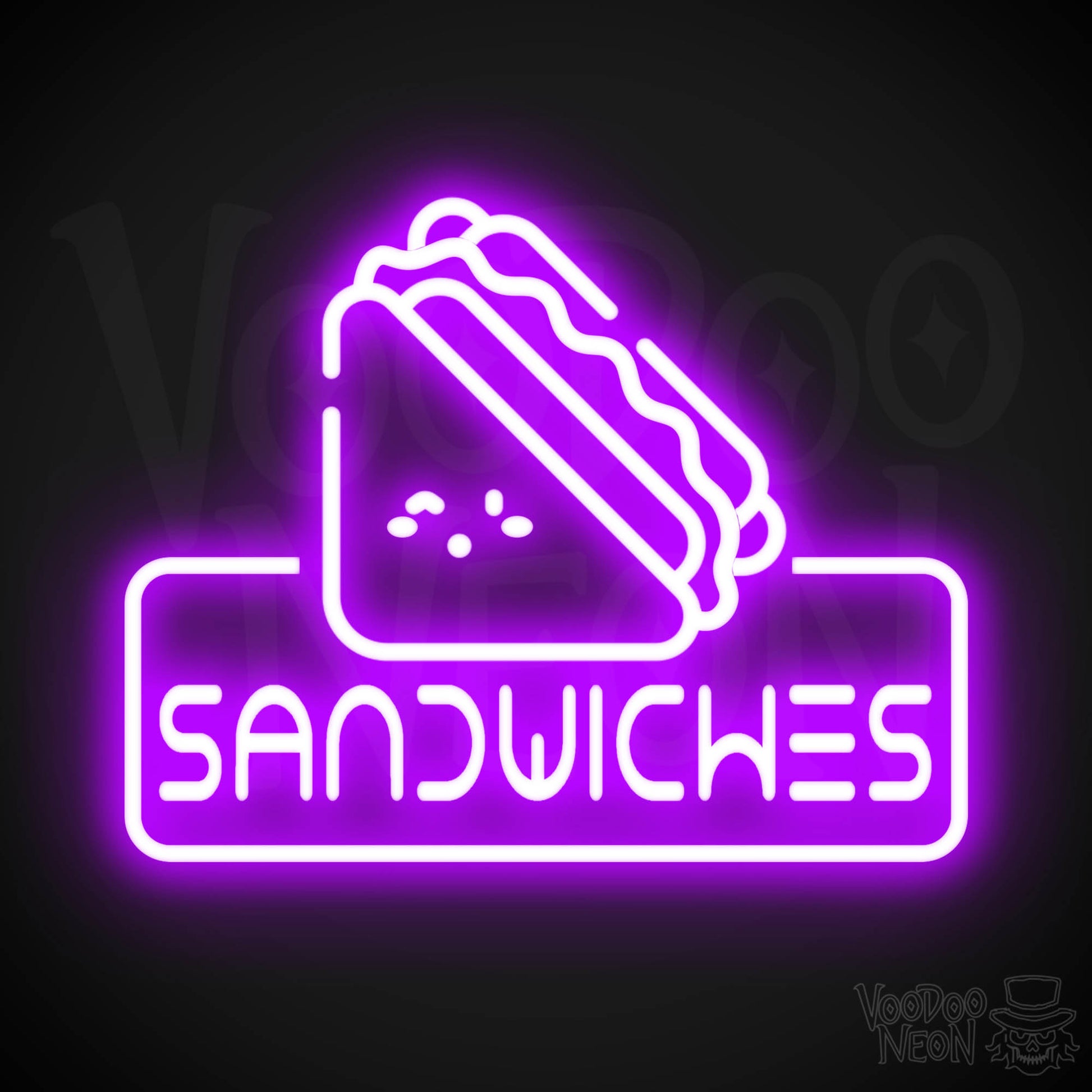 Neon Sandwiches Sign - Sandwich Neon Sign - Neon Sandwich Shop Sign - Color Purple