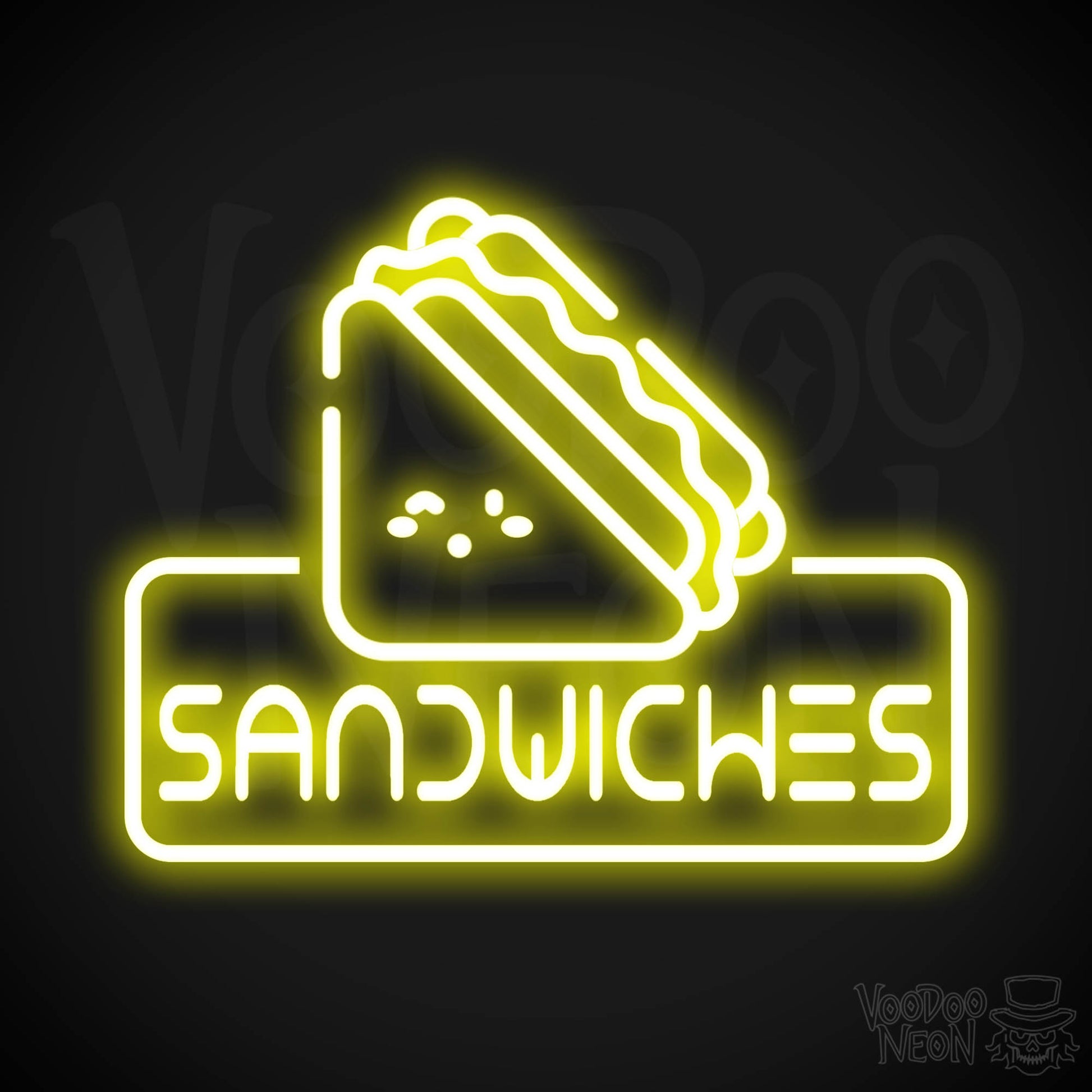Neon Sandwiches Sign - Sandwich Neon Sign - Neon Sandwich Shop Sign - Color Yellow