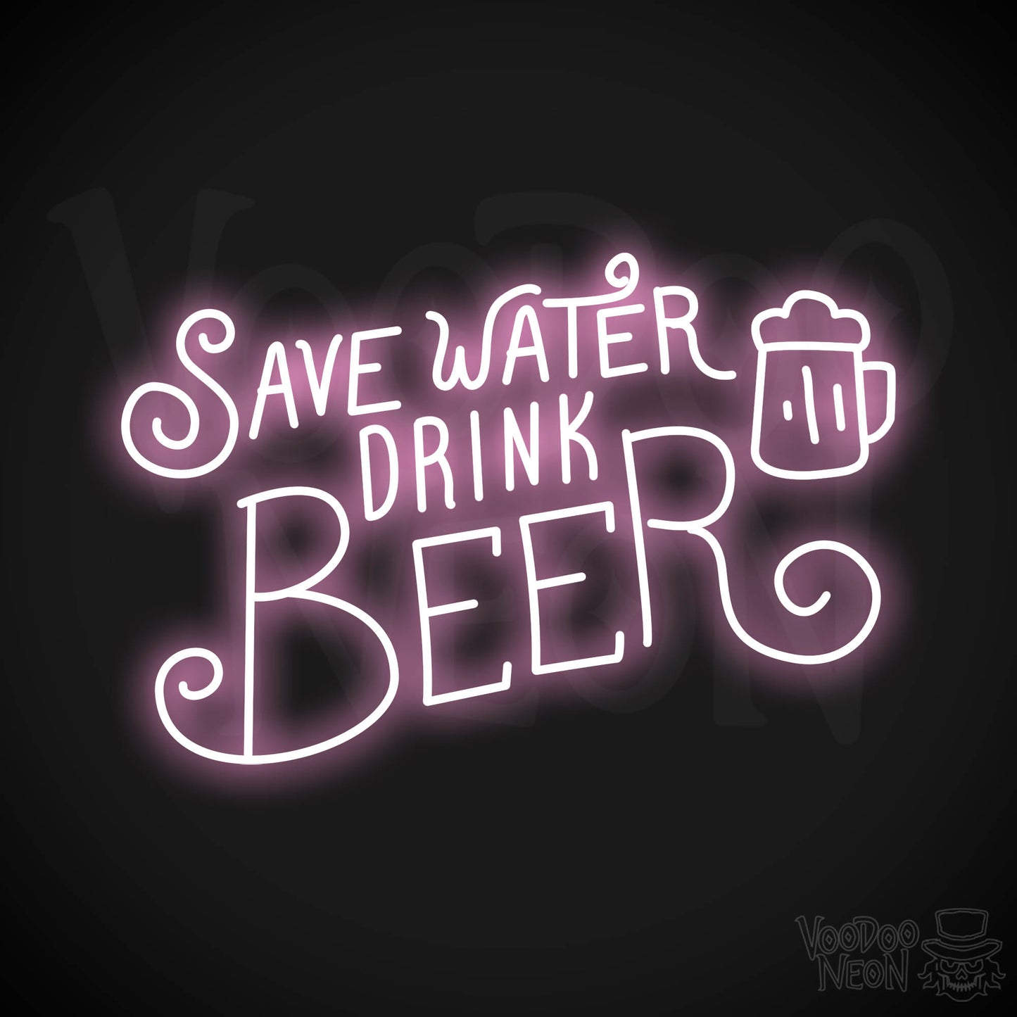 Save Water Drink Beer Neon Sign - Light Pink