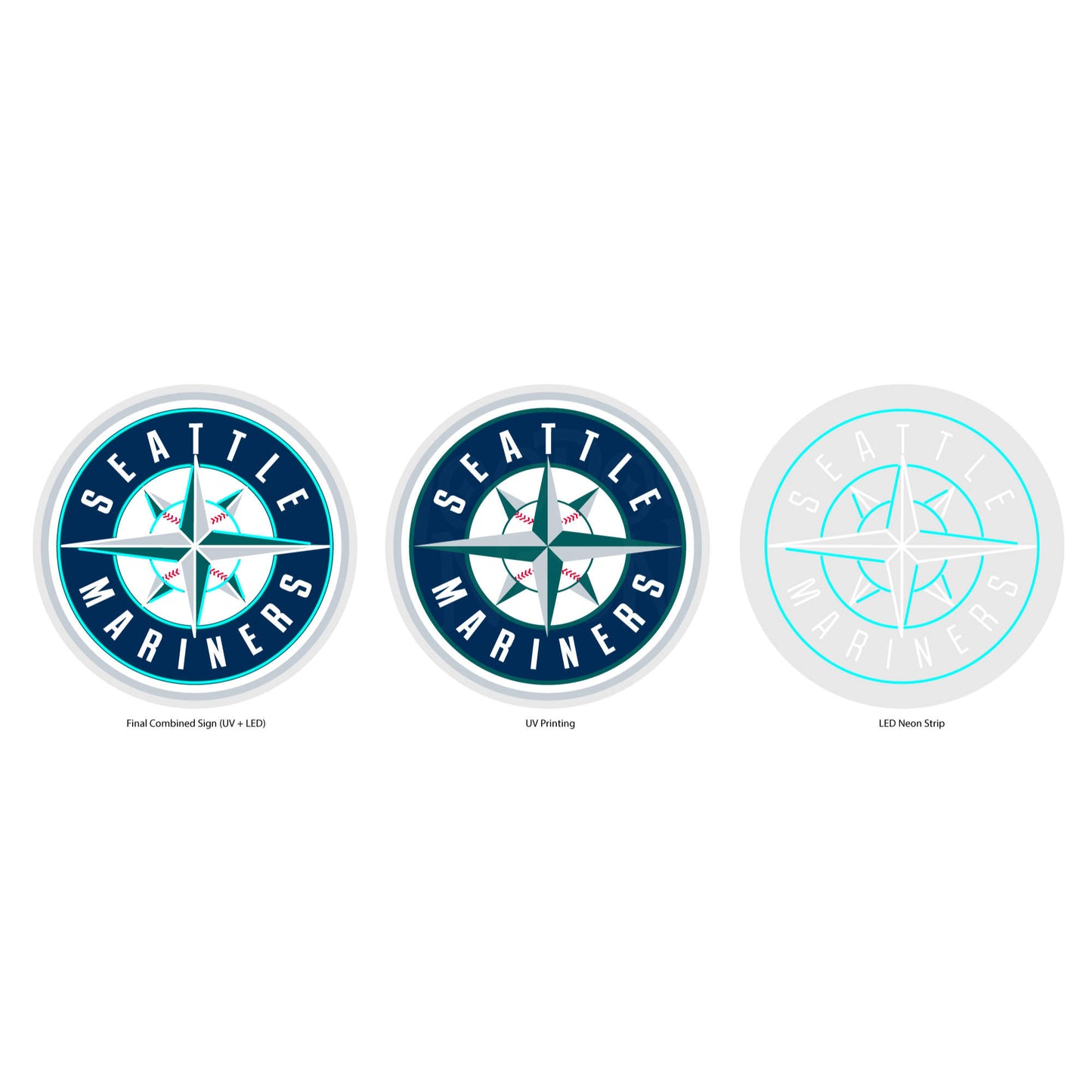 Seattle Mariners Neon Sign - Multi-Color;Seattle Mariners Neon Sign - MLB - Technical Drawing