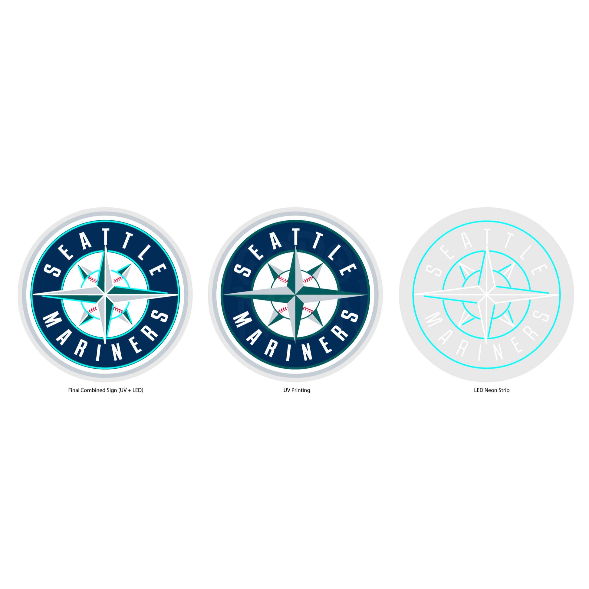 Seattle Mariners Neon Sign - Multi-Color;Seattle Mariners Neon Sign - MLB - Technical Drawing