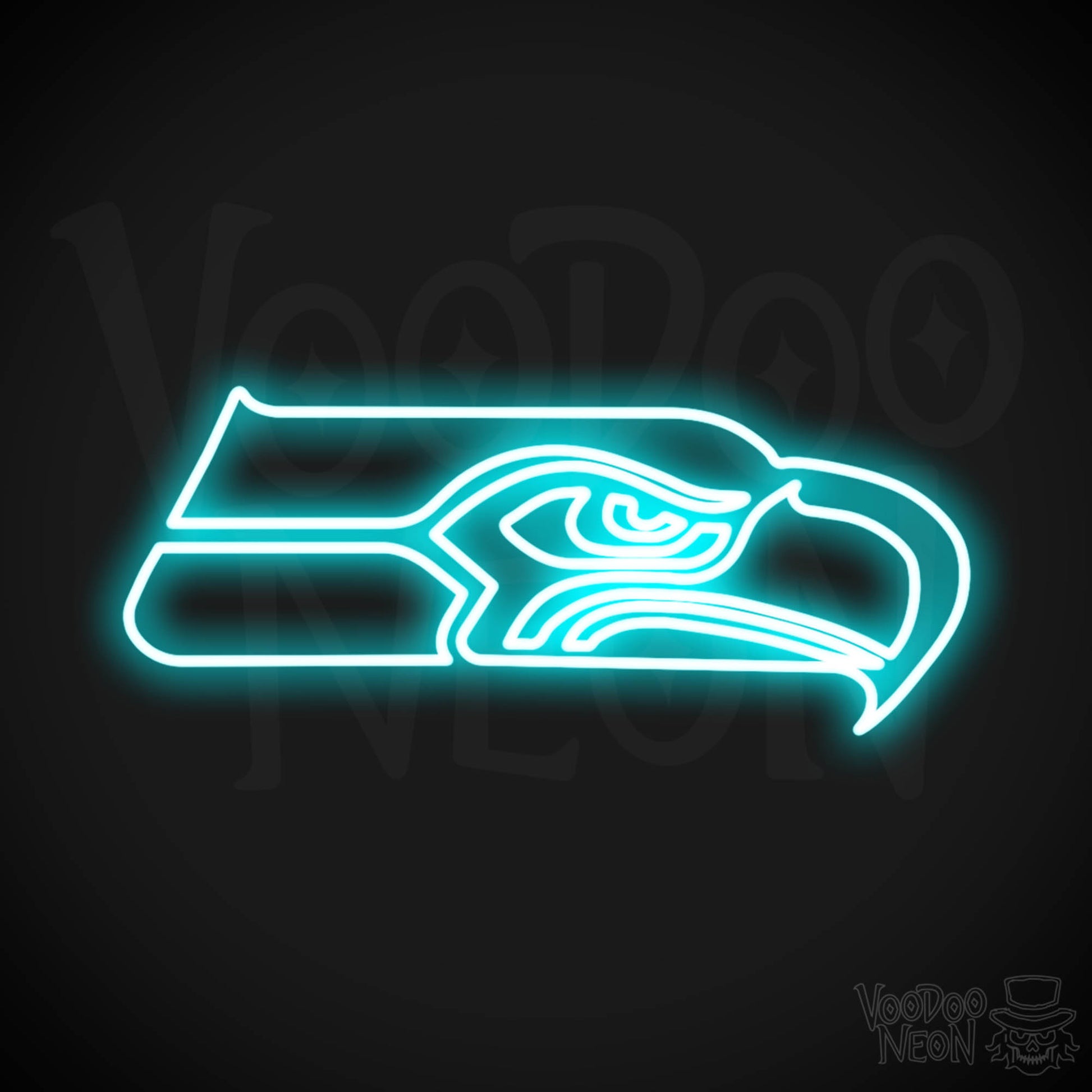 Seattle Seahawks Neon Sign - Seattle Seahawks Sign - Neon Seahawks Logo Wall Art - Color Ice Blue