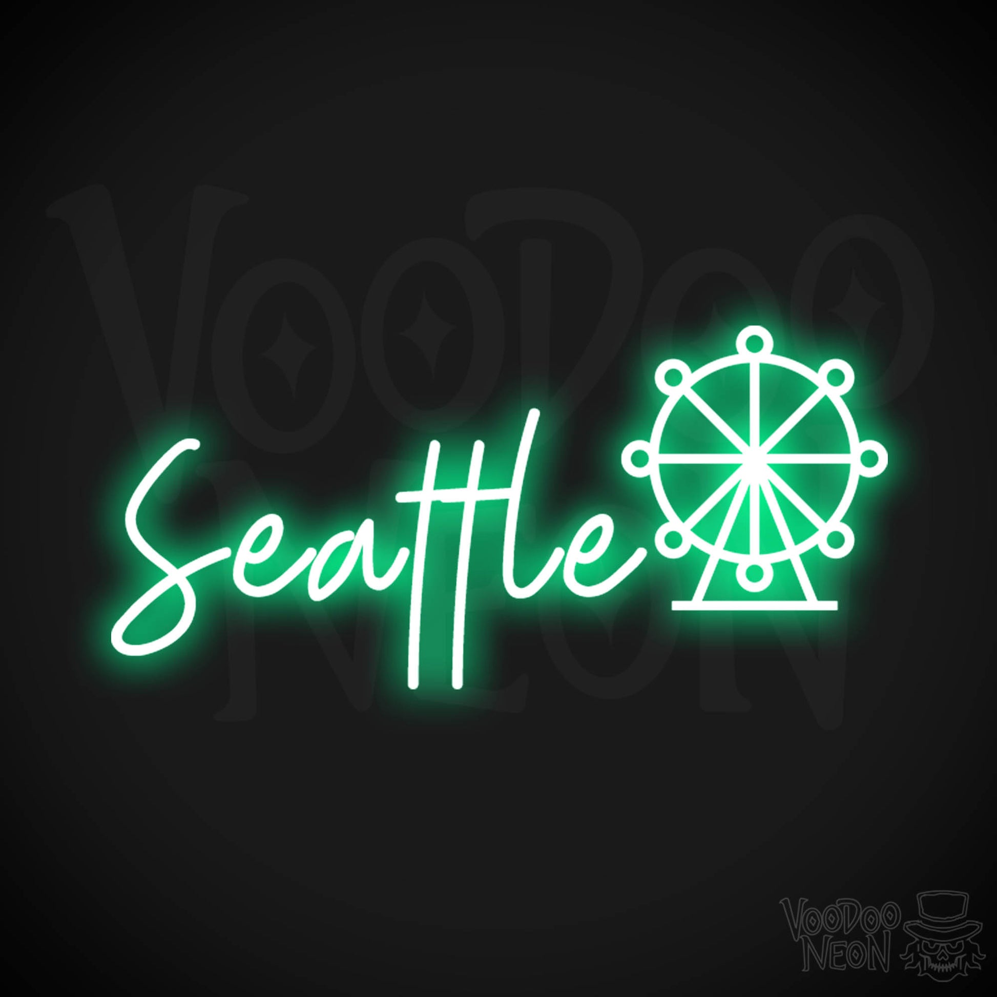 Seattle Neon Sign - Neon Seattle Sign - LED Signs - Wall Art - Color Green