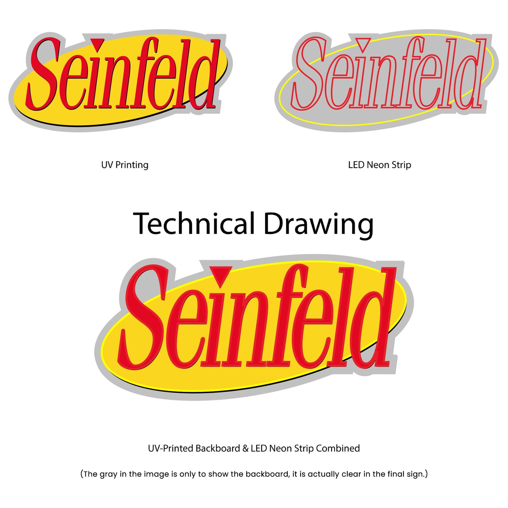 Seinfeld Neon Sign - Multi-Color - Technical Drawing