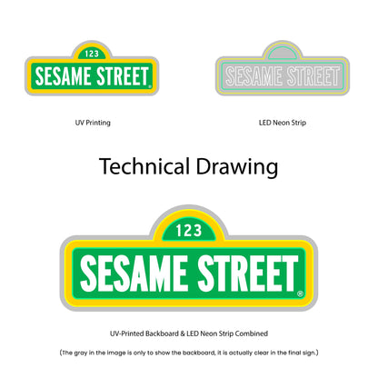 Sesame Street Neon Sign - Multi-Color - Technical Drawing