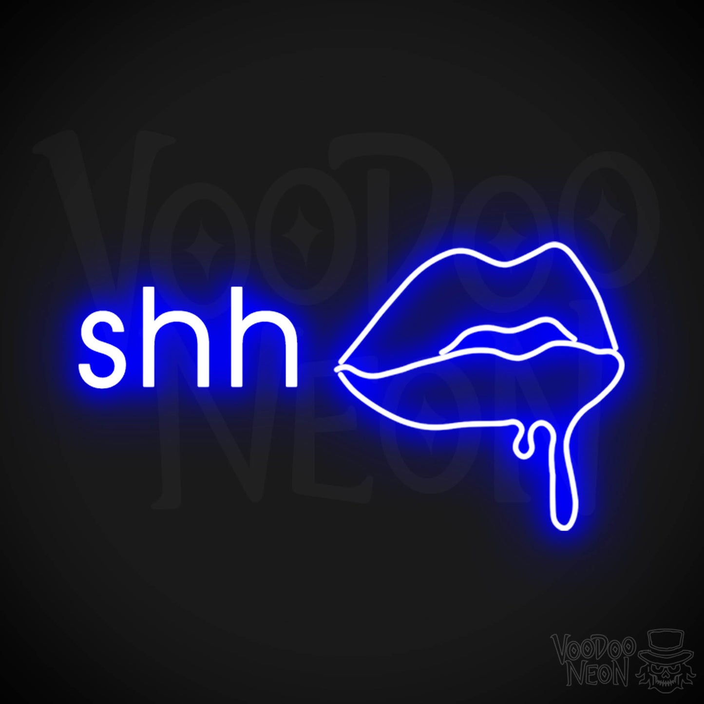 Shhh Kiss Lips Neon Sign - Neon Kiss Sign - Kiss Neon Sign - Color Dark Blue
