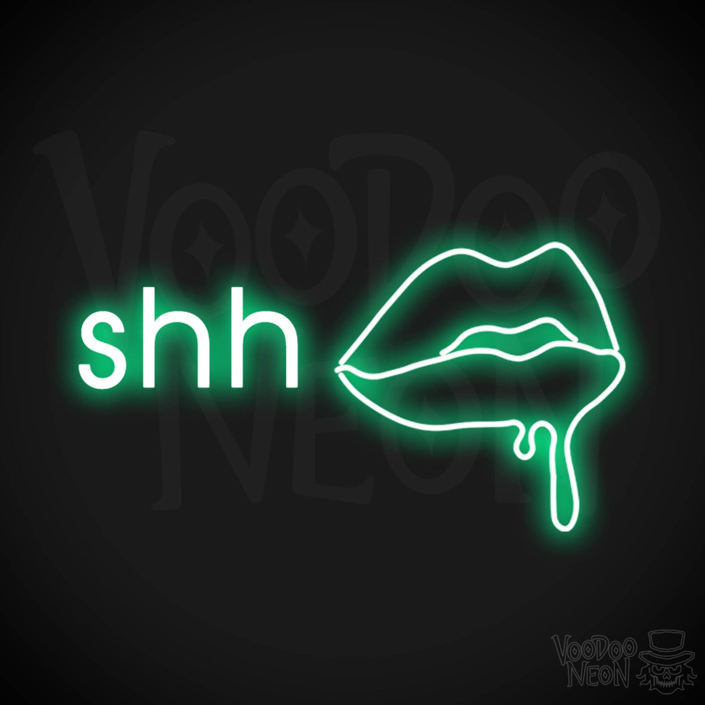 Shhh Kiss Lips Neon Sign - Neon Kiss Sign - Kiss Neon Sign - Color Green
