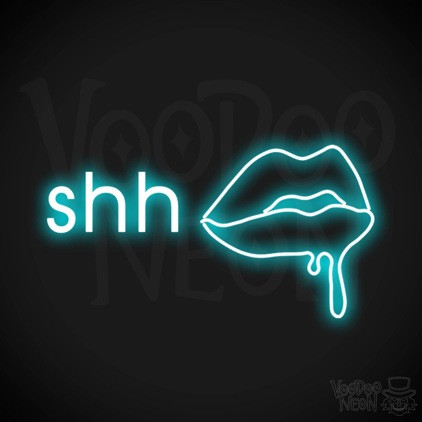 Shhh Kiss Lips Neon Sign - Neon Kiss Sign - Kiss Neon Sign - Color Ice Blue