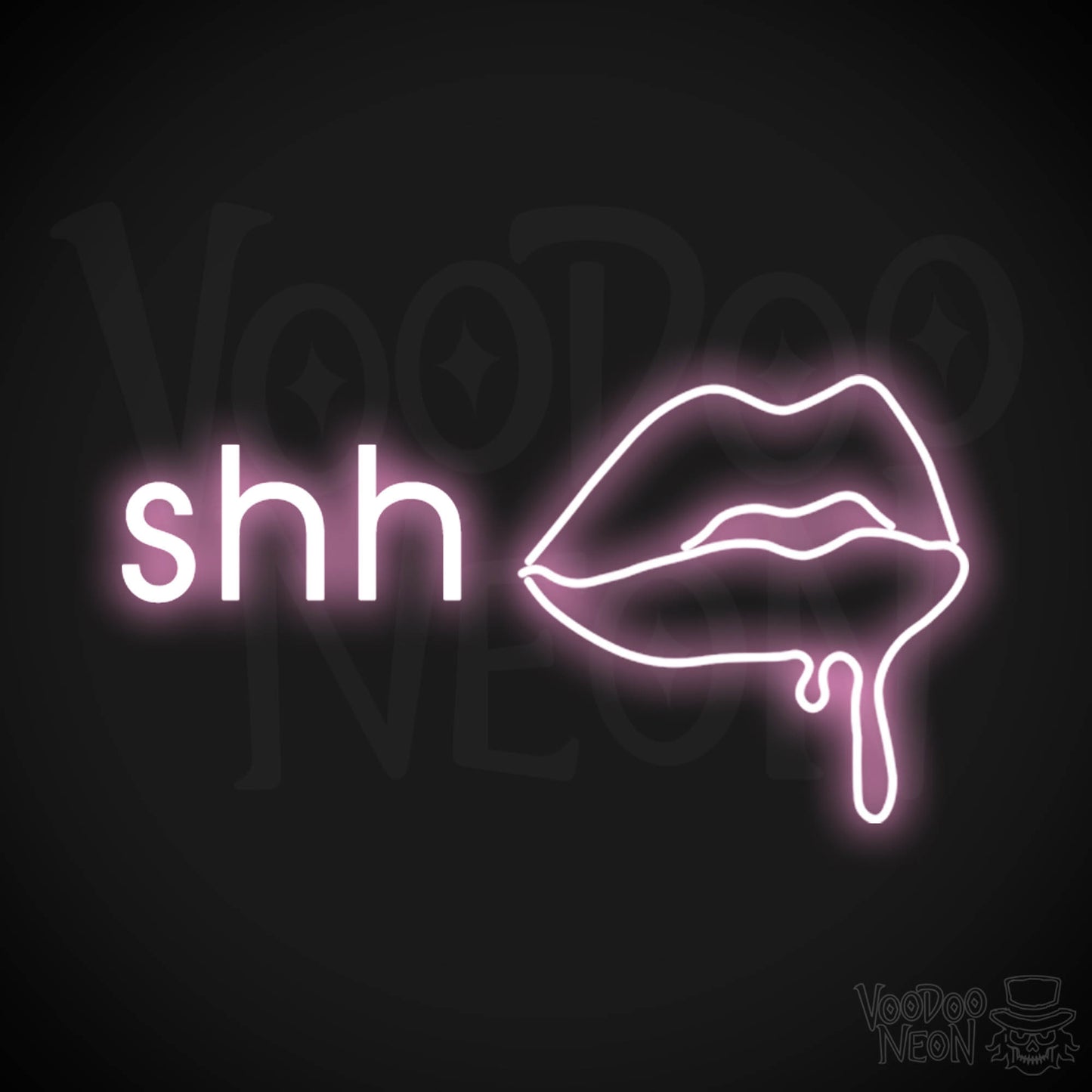 Shhh Kiss Lips Neon Sign - Neon Kiss Sign - Kiss Neon Sign - Color Light Pink