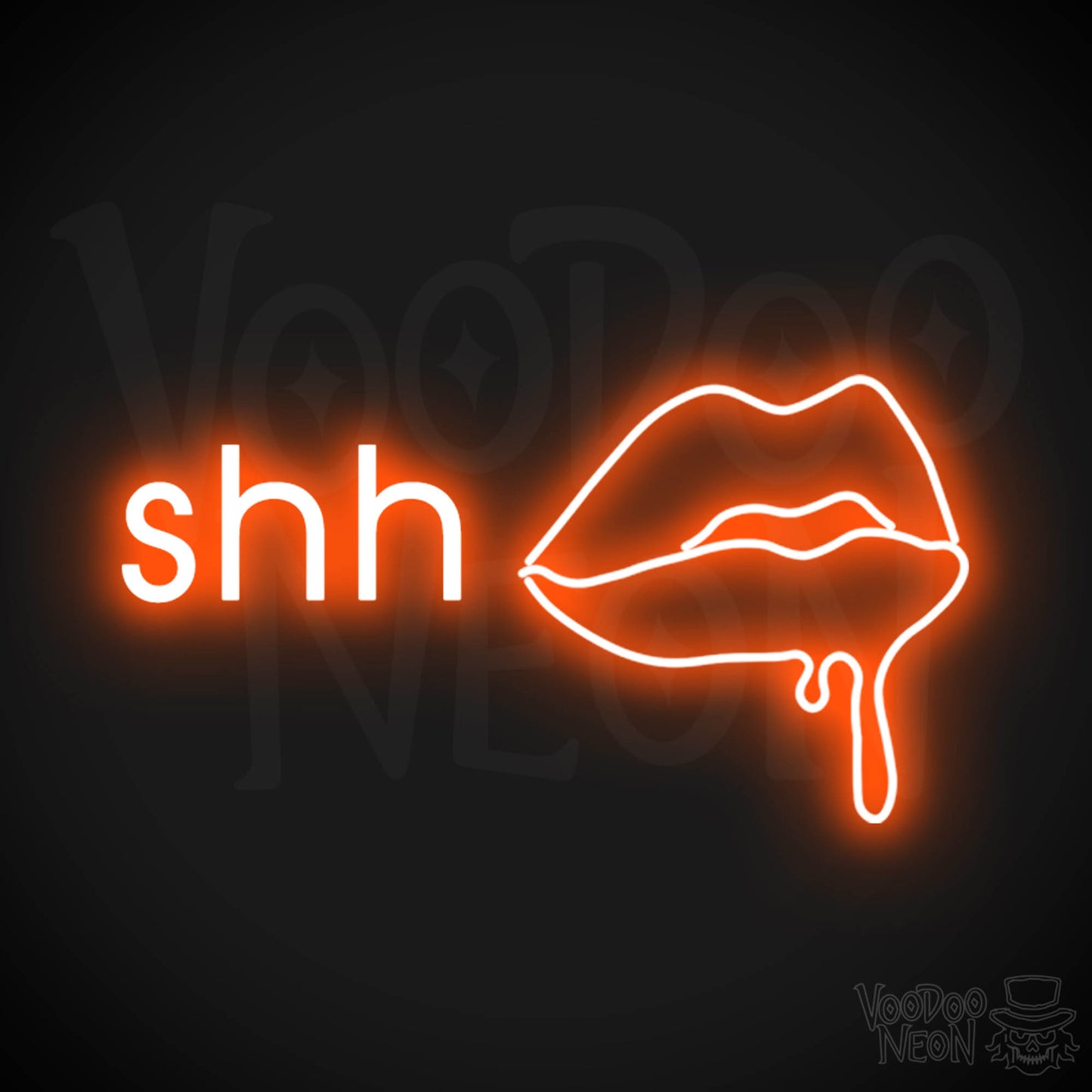 Shhh Kiss Lips Neon Sign - Neon Kiss Sign - Kiss Neon Sign - Color Orange