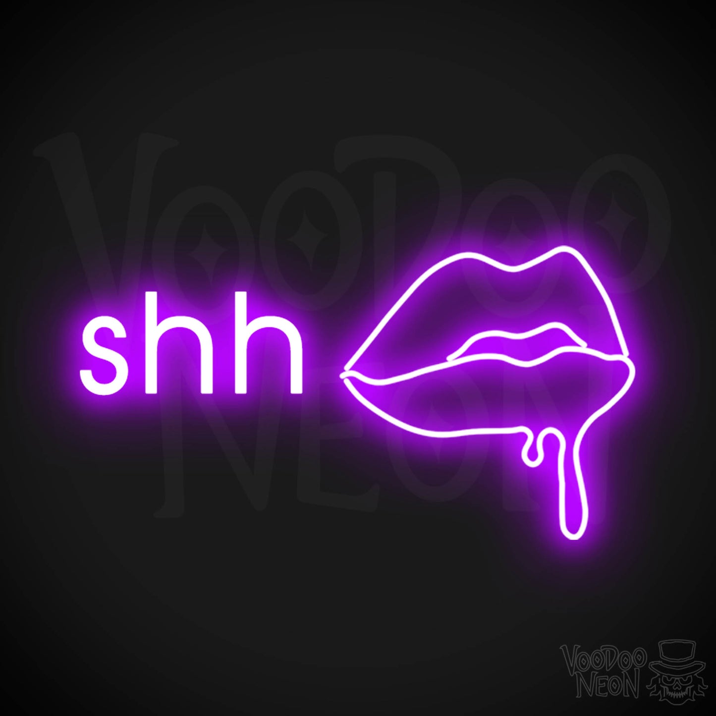 Shhh Kiss Lips Neon Sign - Neon Kiss Sign - Kiss Neon Sign - Color Purple