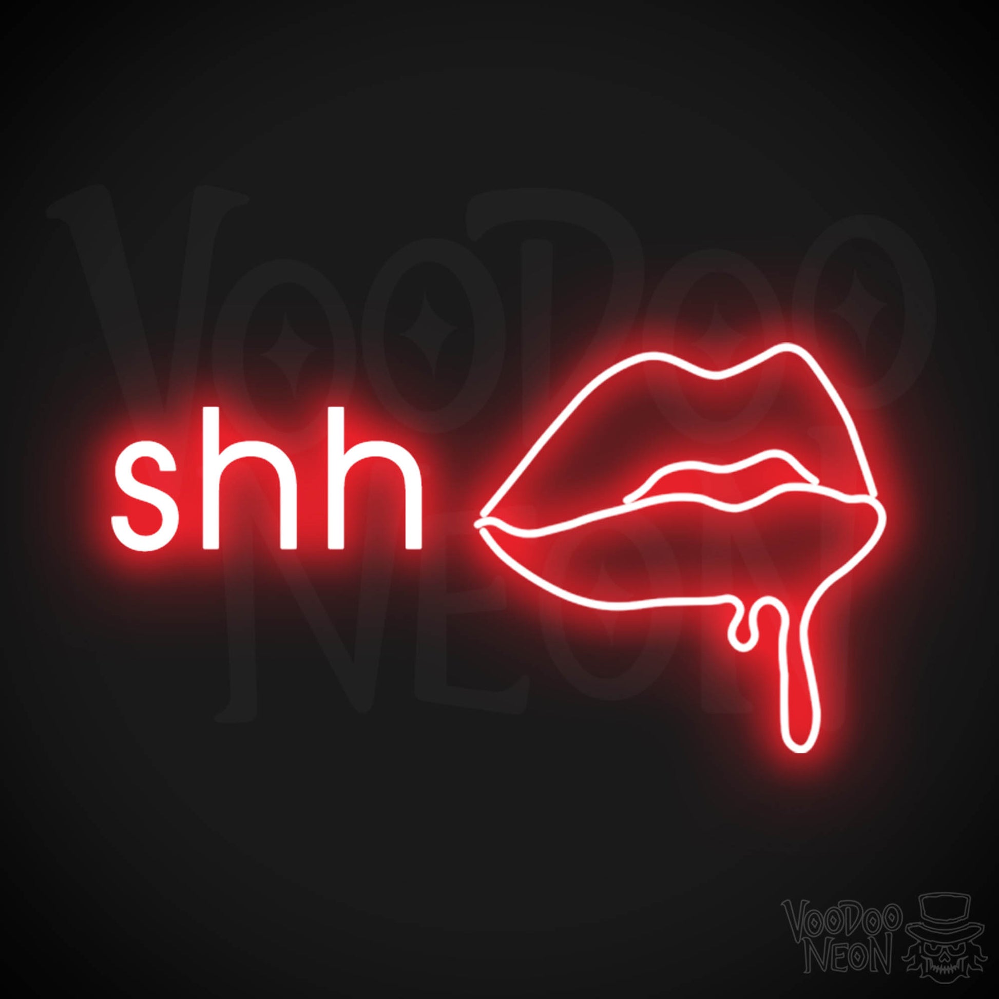Shhh Kiss Lips Neon Sign - Neon Kiss Sign - Kiss Neon Sign - Color Red