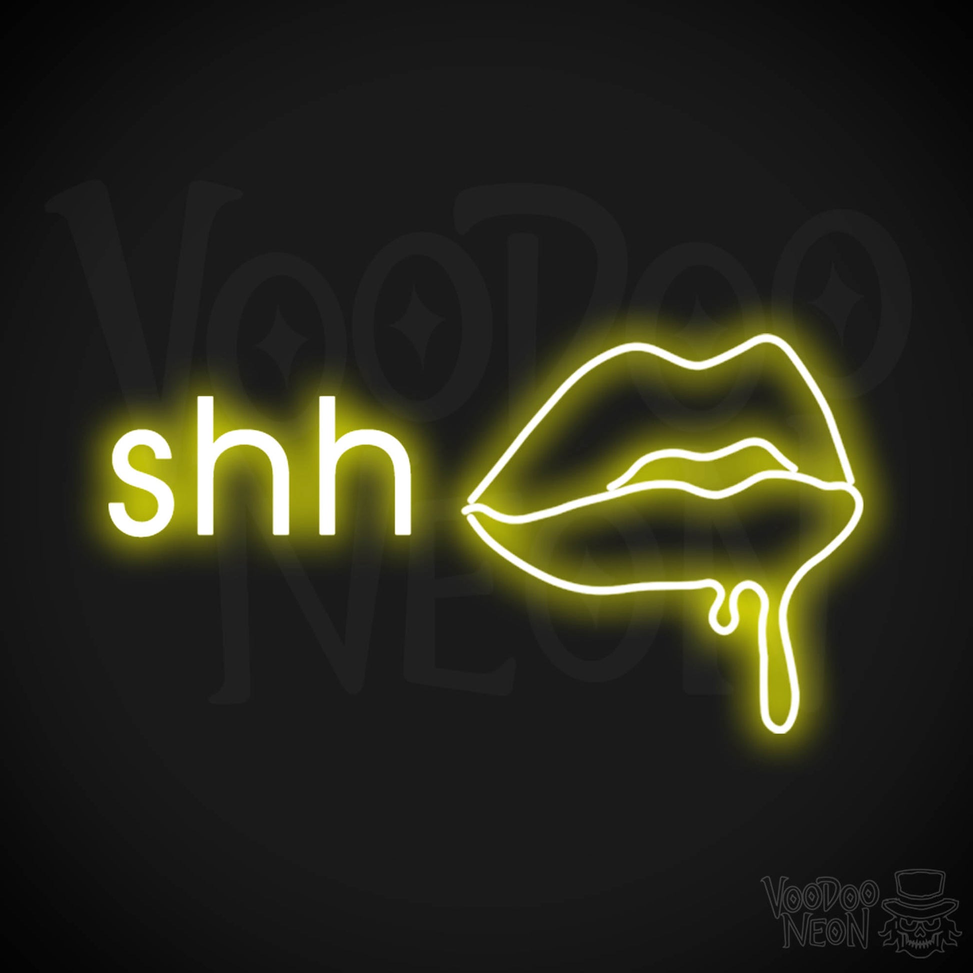 Shhh Kiss Lips Neon Sign - Neon Kiss Sign - Kiss Neon Sign - Color Yellow