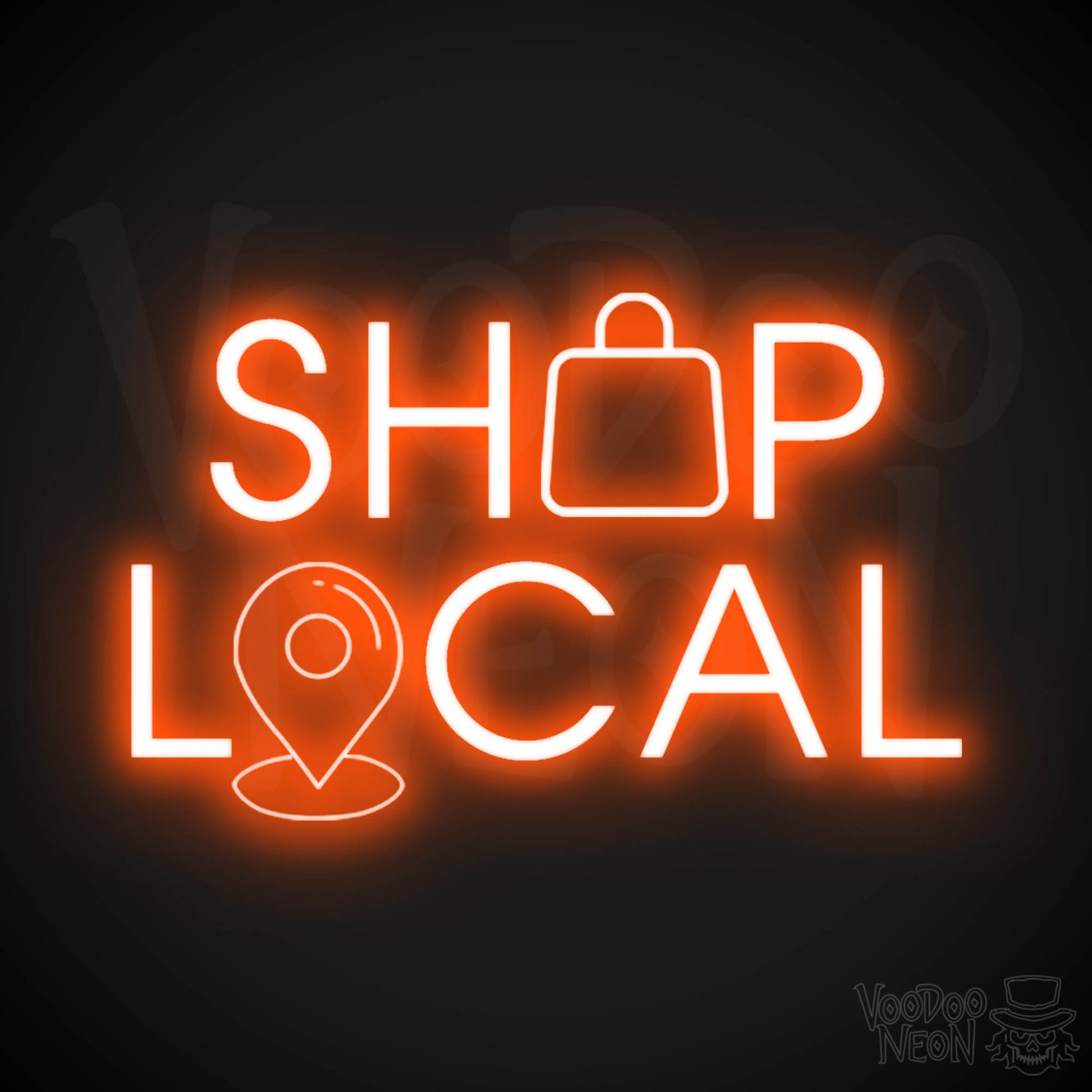 Shop Local Neon Sign - Shop Local Sign - Color Orange