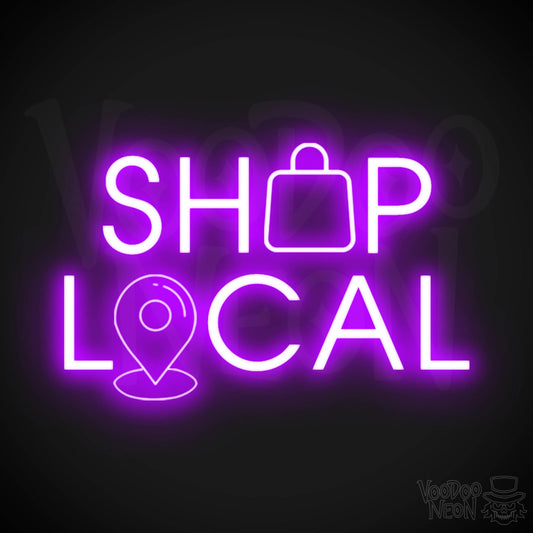 Shop Local Neon Sign - Shop Local Sign - Color Purple