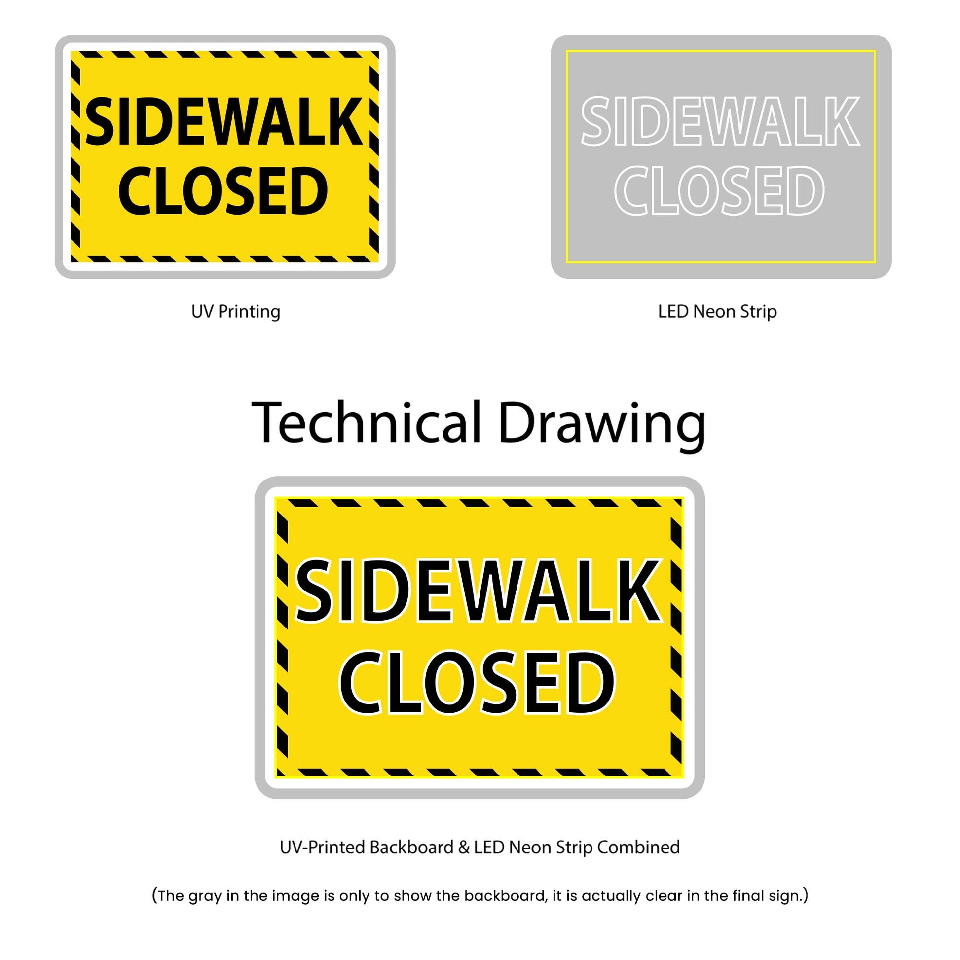 Sidewalk Closed Neon Sign - Multi-Color - Technical Drawing