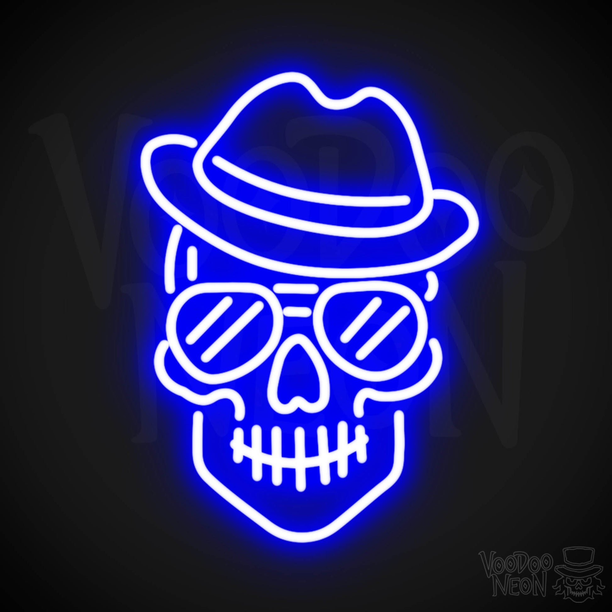 Skull Face Neon Sign - Neon Skull Face Sign - Neon Skull Light - Wall Art - Color Dark Blue