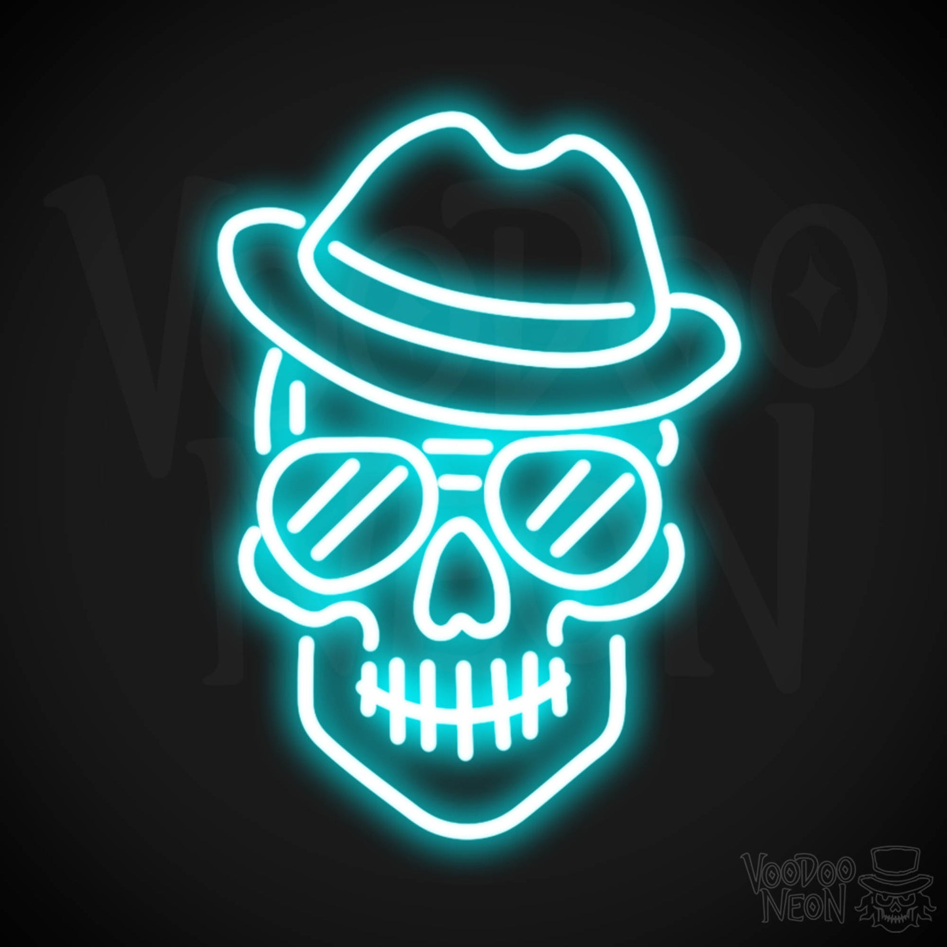 Skull Face Neon Sign - Neon Skull Face Sign - Neon Skull Light - Wall Art - Color Ice Blue