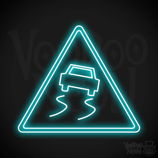 Slippery Road Neon Sign - Ice Blue