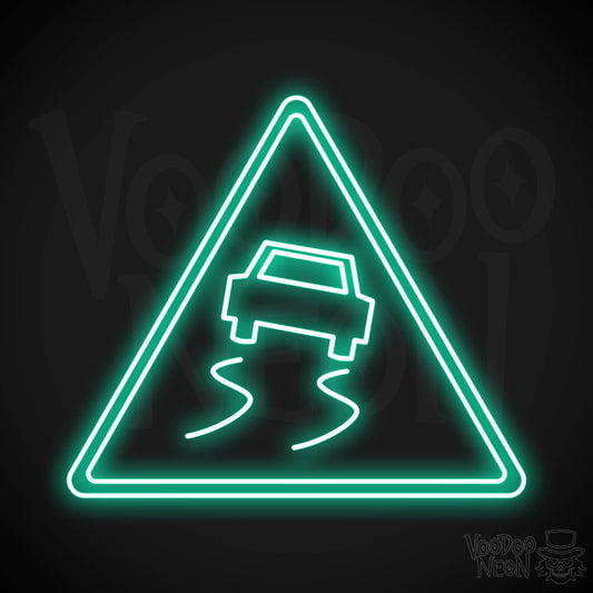 Slippery Road Neon Sign - Light Green