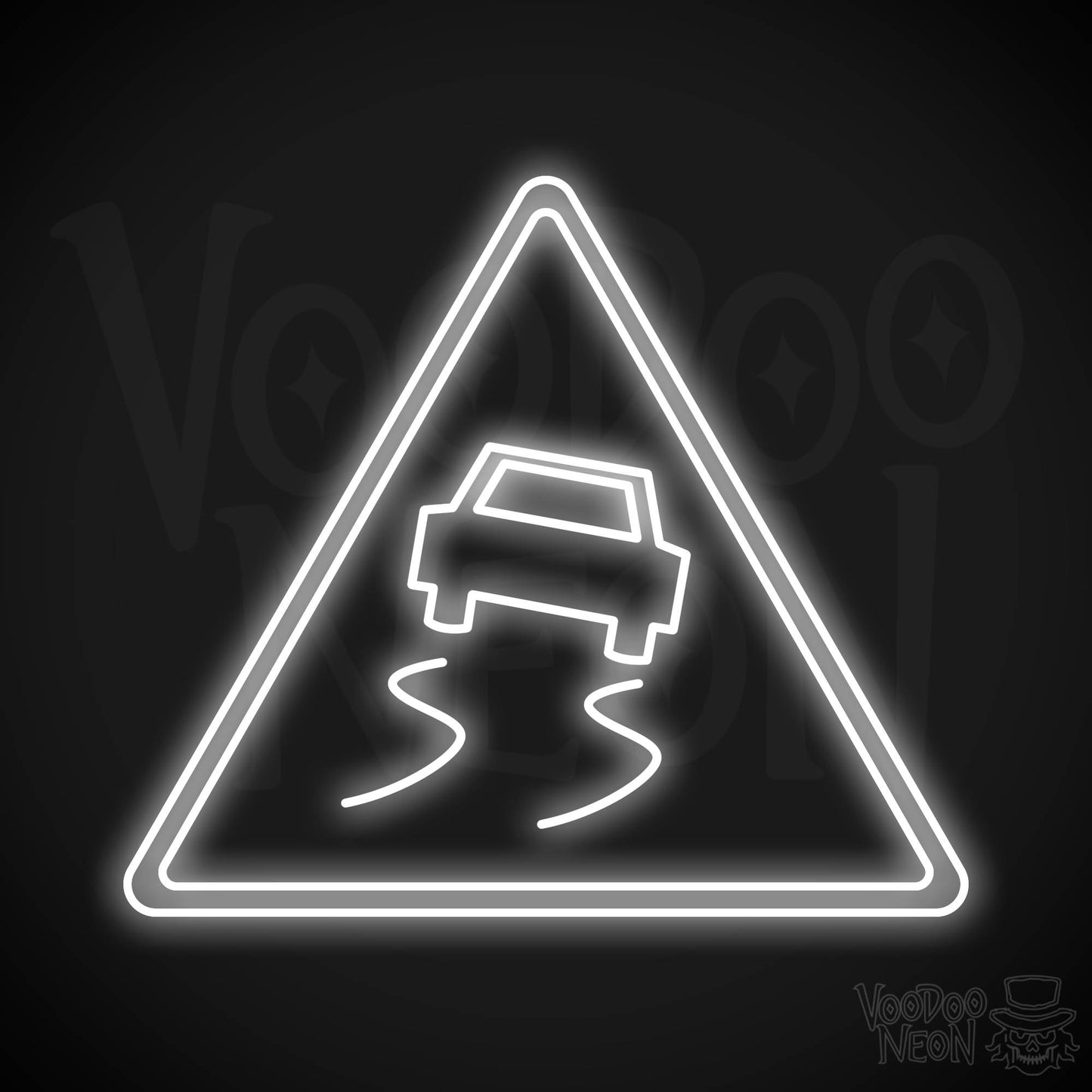 Slippery Road Neon Sign - White